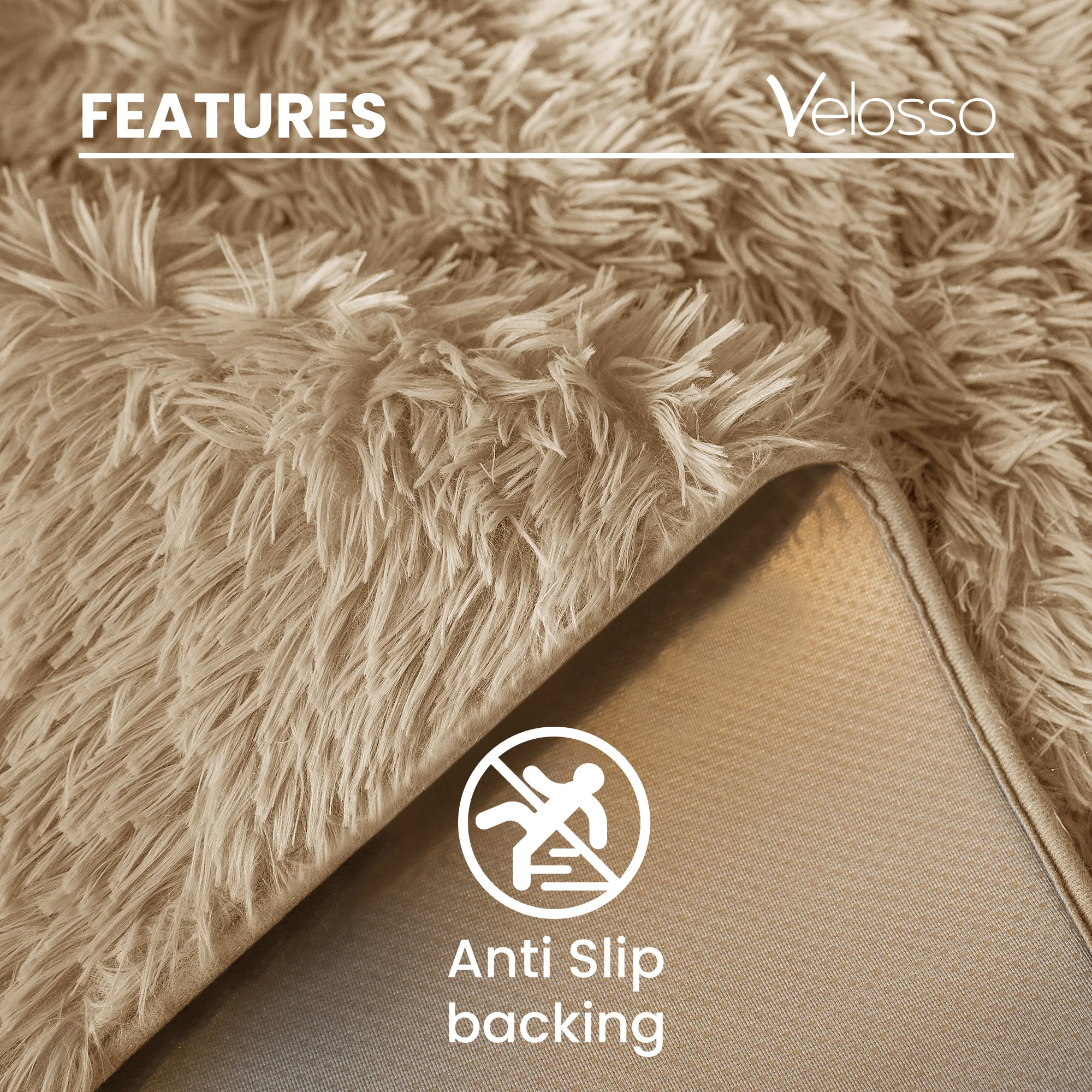 Home Republic Beige Shaggy Anti Slip Sponge Cushioned Area Rug - Image 3