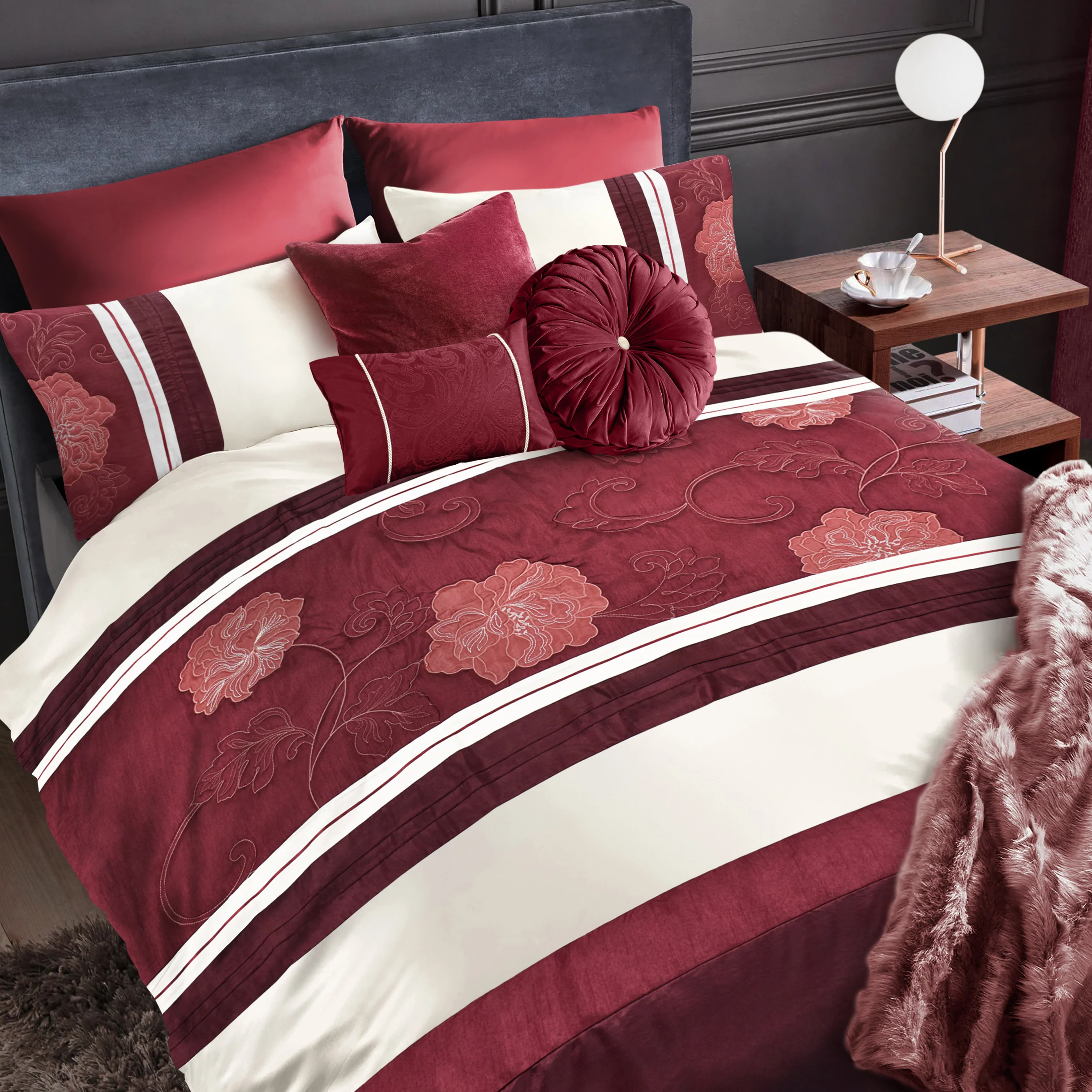 Intimates Aura Burgundy Quilted Duvet Cover & Pillowcase Set