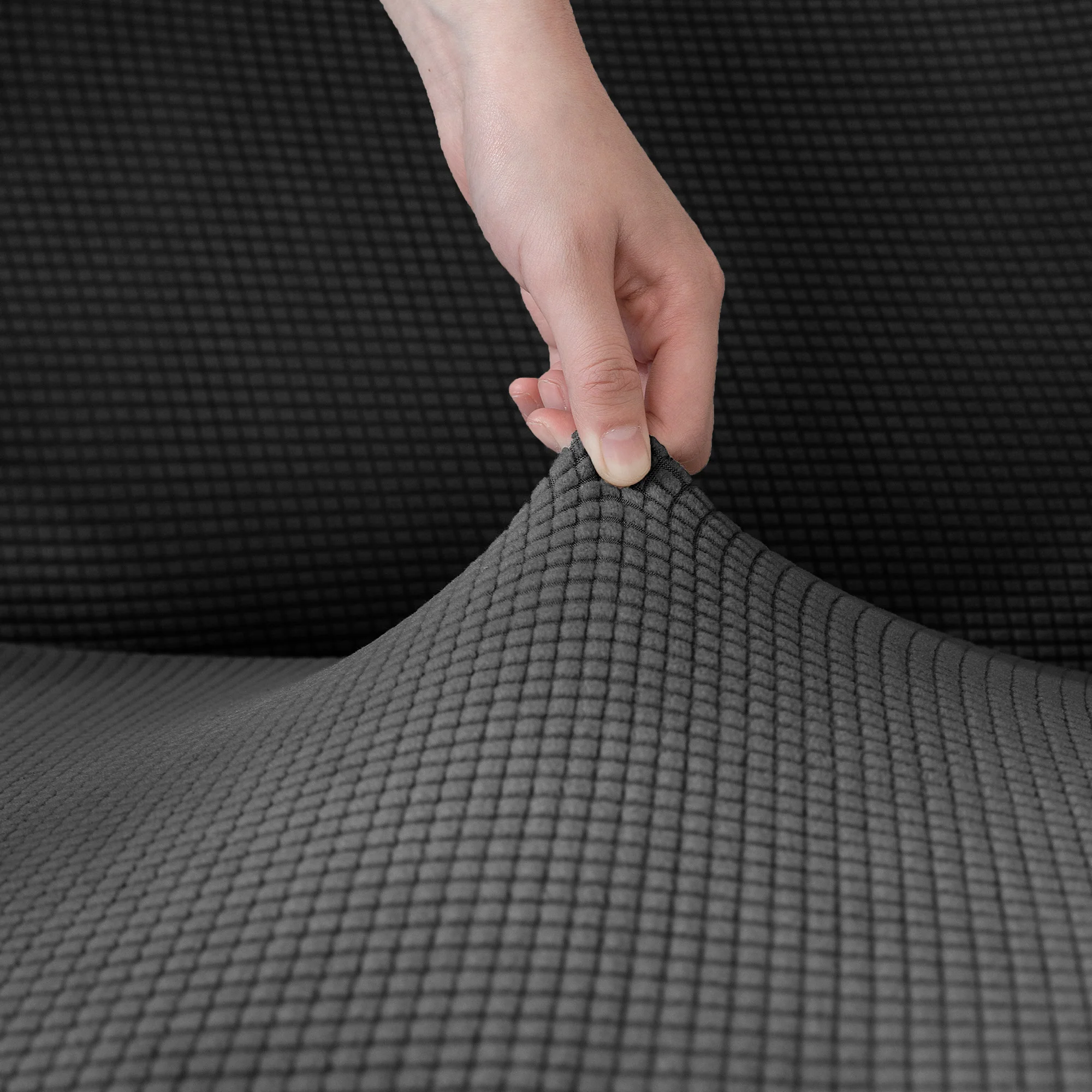 Home Republic Delby Textured Black Luxury Stretch Sofa Slip Cover - Image 2