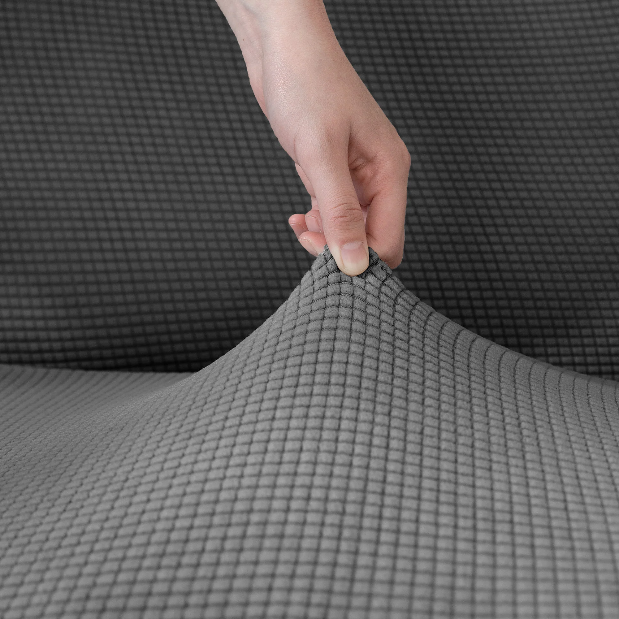 Home Republic Delby Textured Charcoal Grey Luxury Stretch Sofa Slip Cover - Image 3
