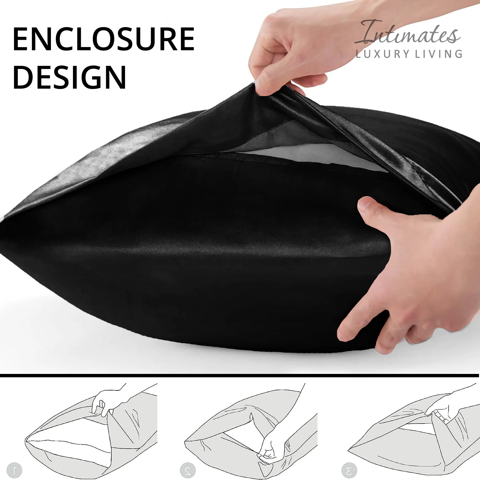 Intimates 2 Pack Luxury Sensual Satin Pillowcases - Black - Image 3