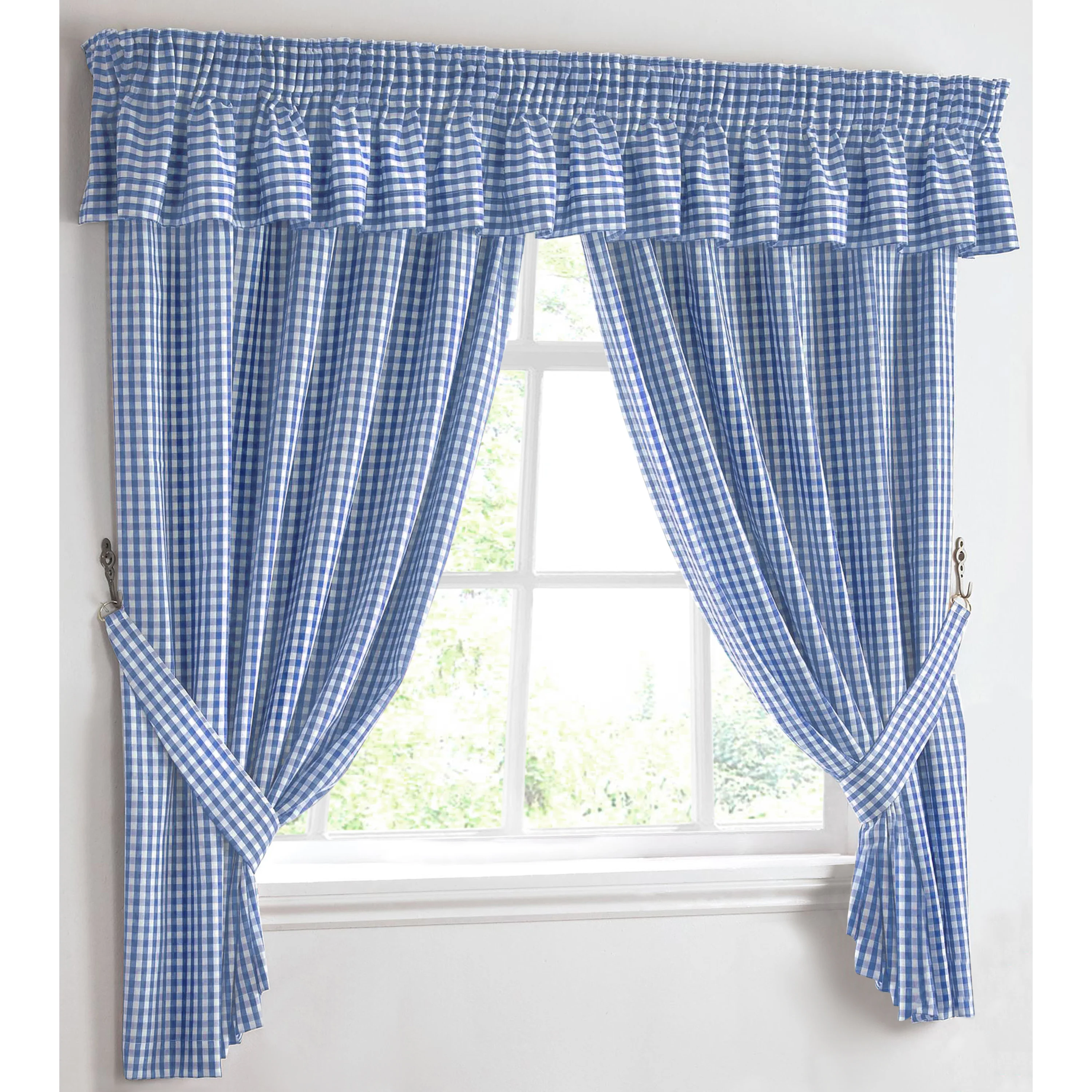 Kitchen Trends Blue Gingham Check Kitchen Curtains