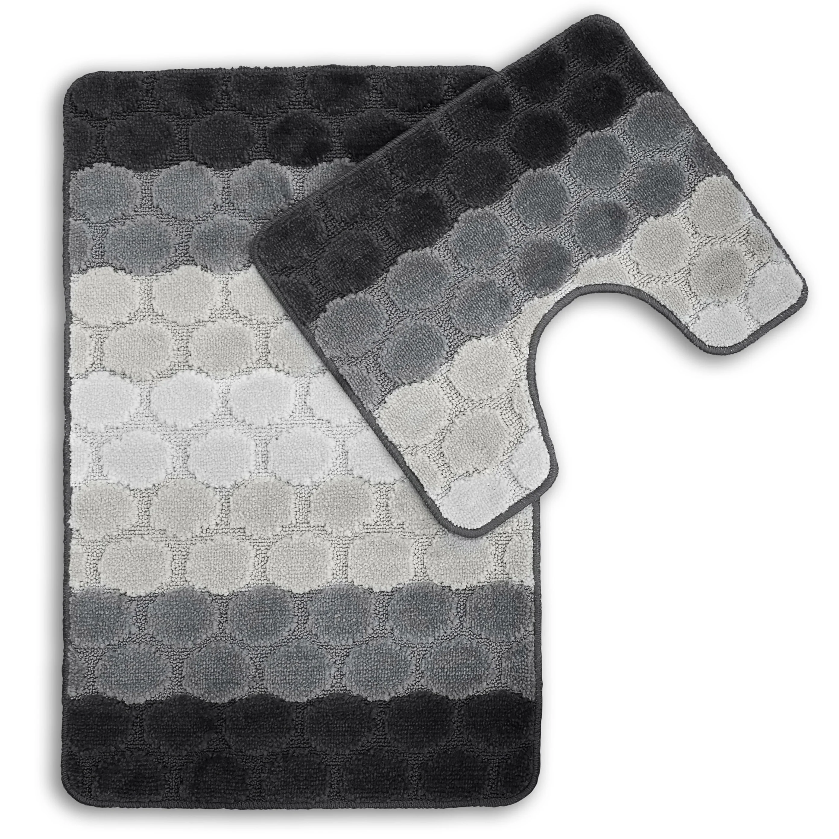 Velosso Hex Stripe Grey Anti Slip Bath Mat Set