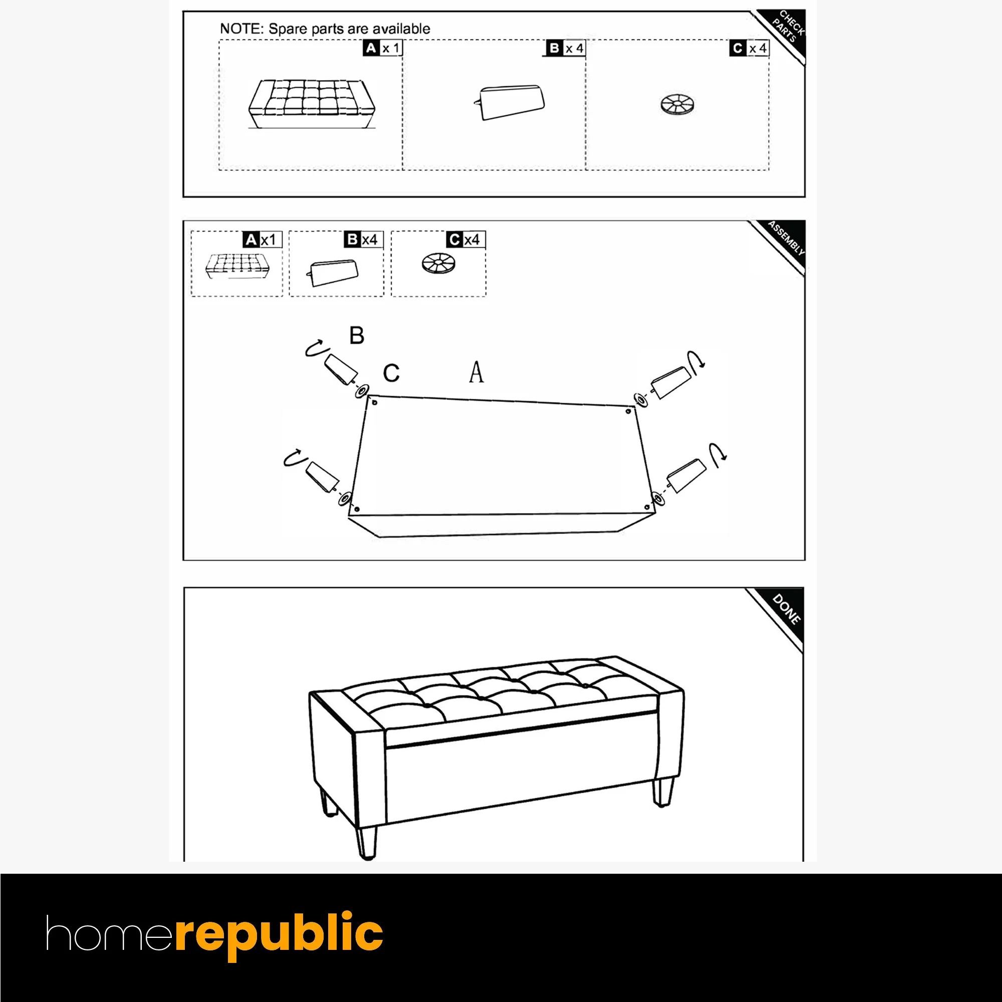 Home Republic Crushed Velvet Black Ottoman Storage Bench - Image 8