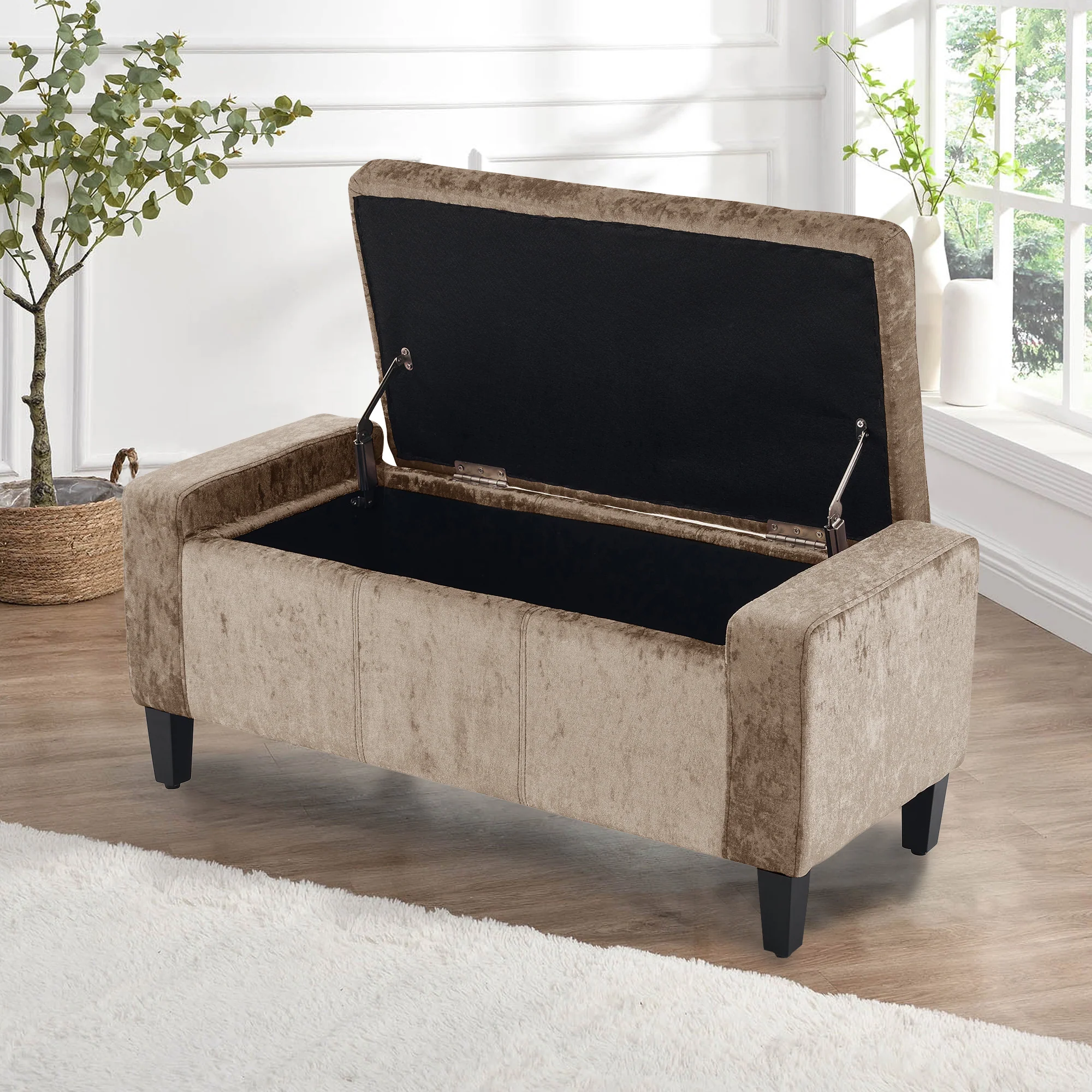 Home Republic Crushed Velvet Mink Ottoman Storage Bench - Image 2