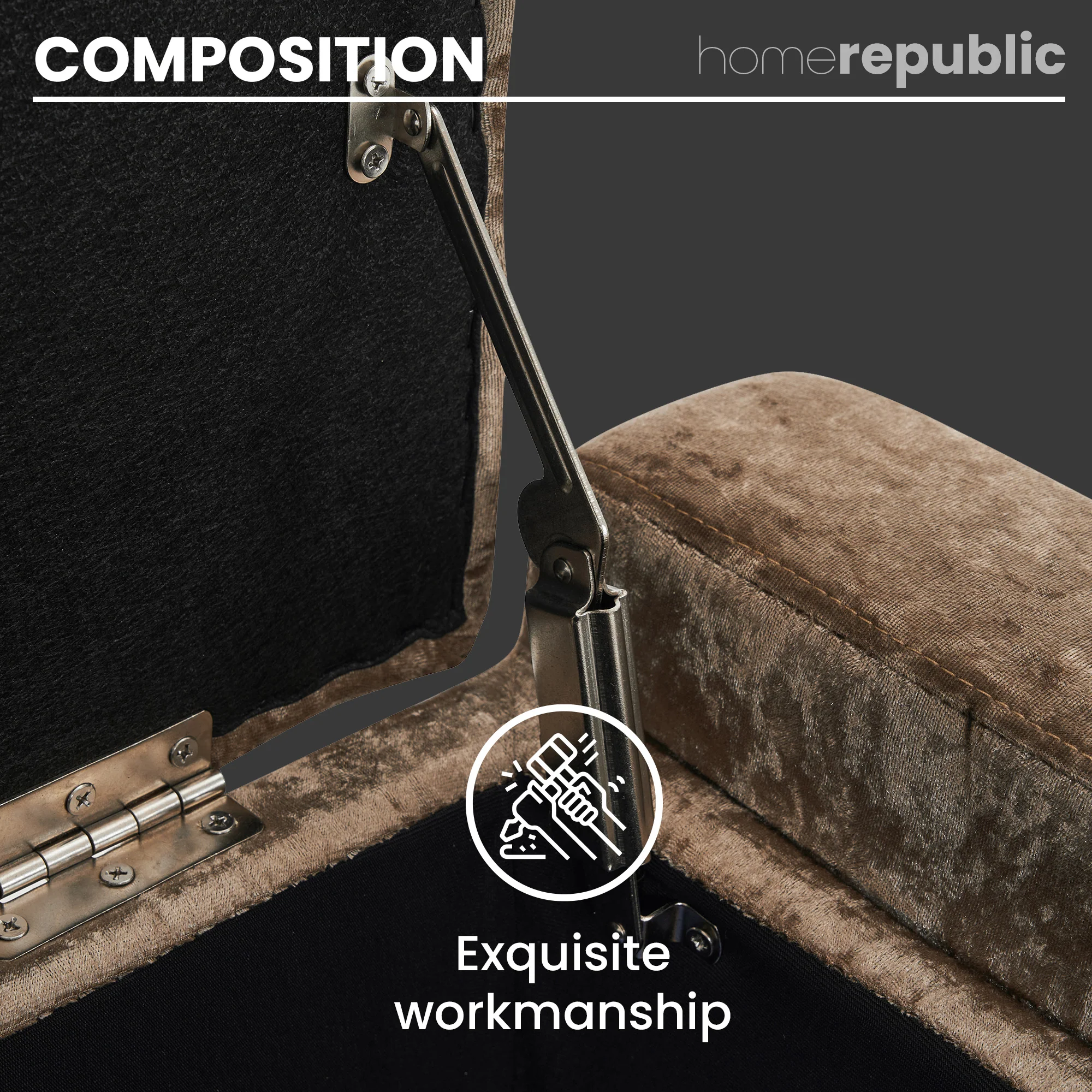Home Republic Crushed Velvet Mink Ottoman Storage Bench - Image 5