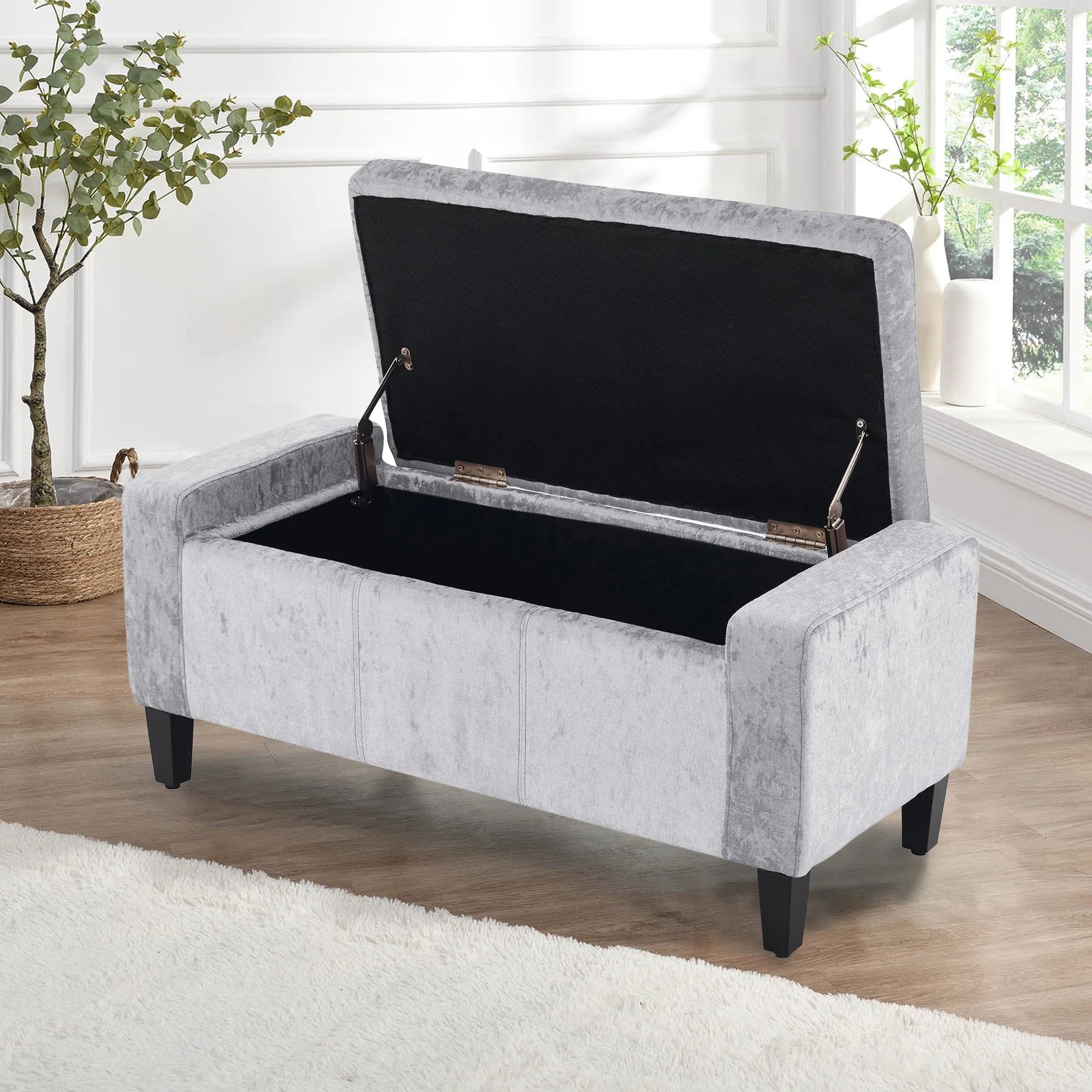 Home Republic Crushed Velvet Silver Ottoman Storage Bench - Image 2