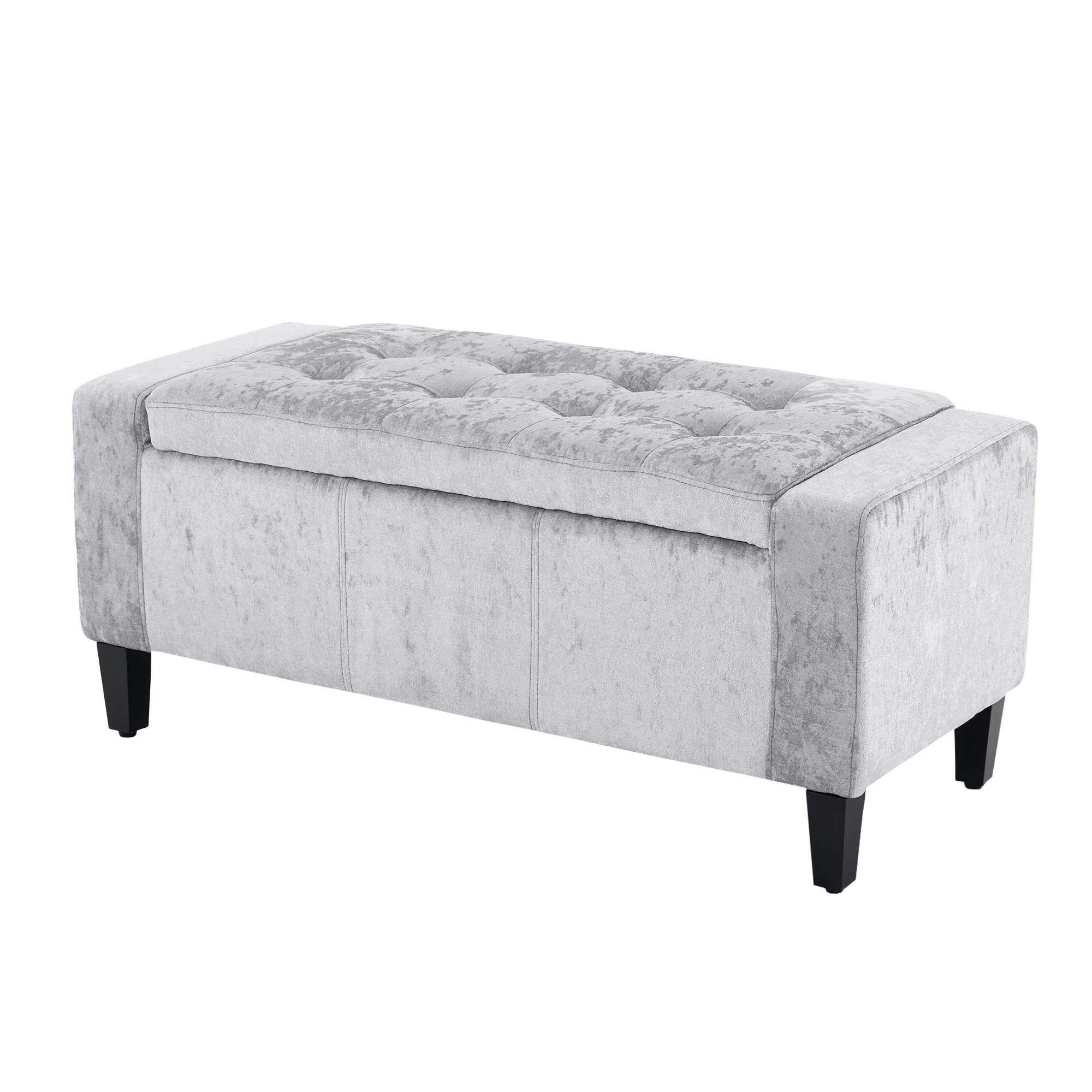 Home Republic Crushed Velvet Silver Ottoman Storage Bench - Image 3