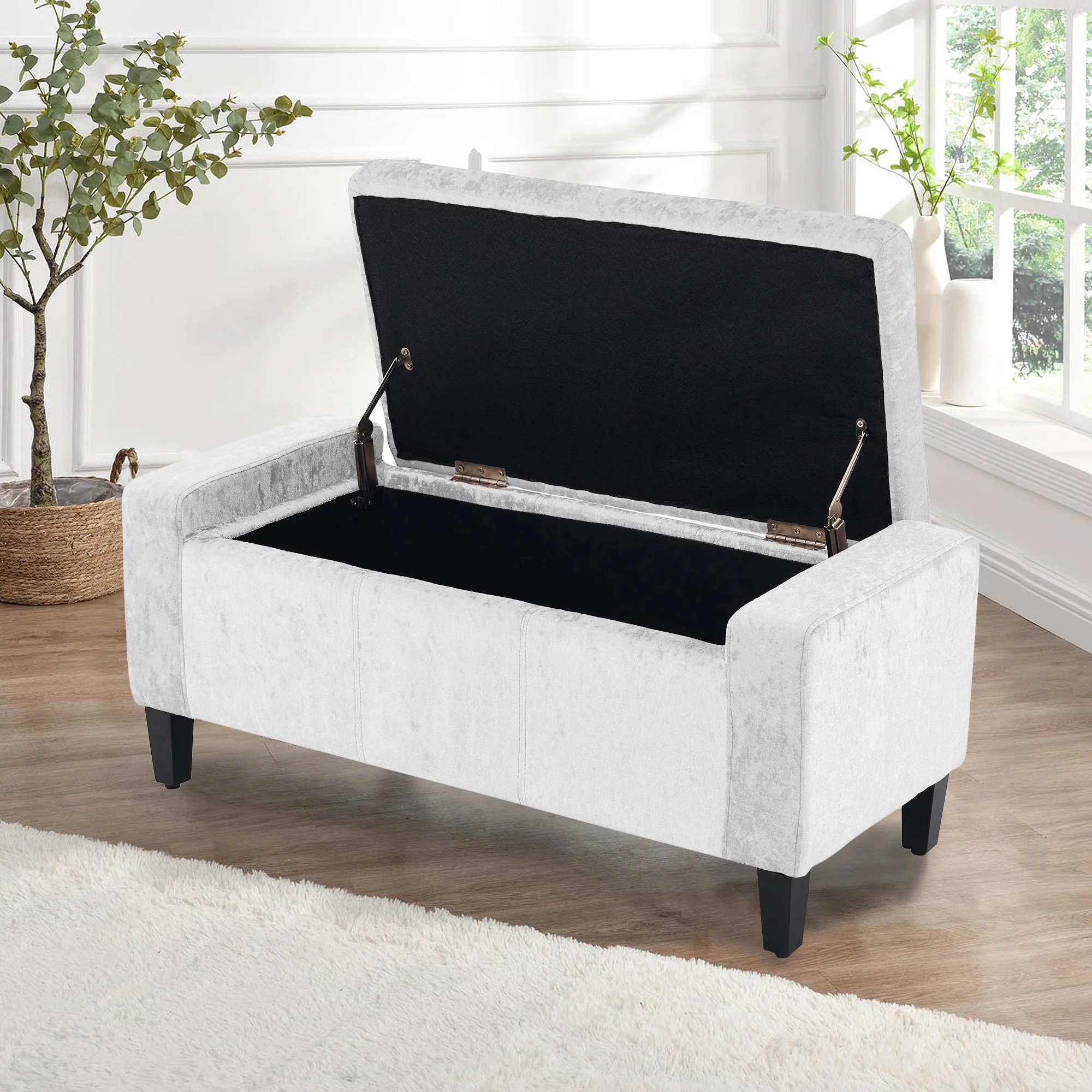 Home Republic Crushed Velvet Silver Ottoman Storage Bench - Image 2