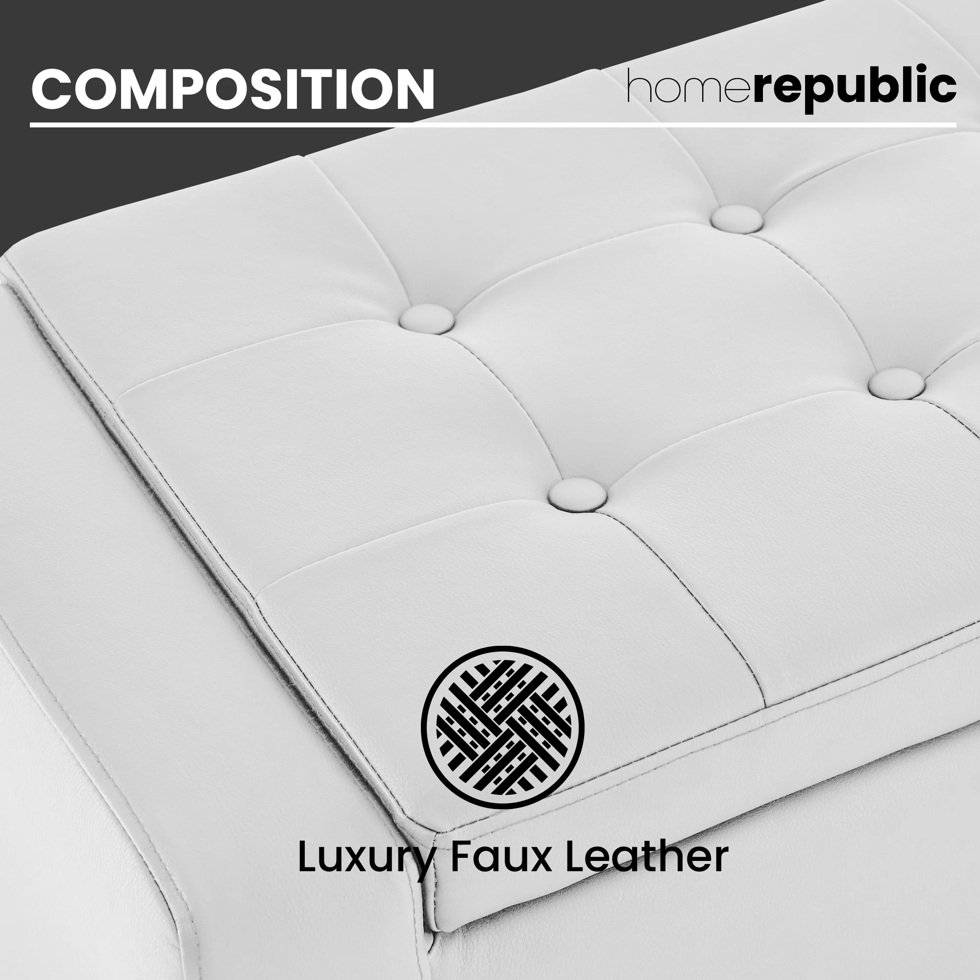 Home Republic Faux Leather White Ottoman Storage Bench - Image 5