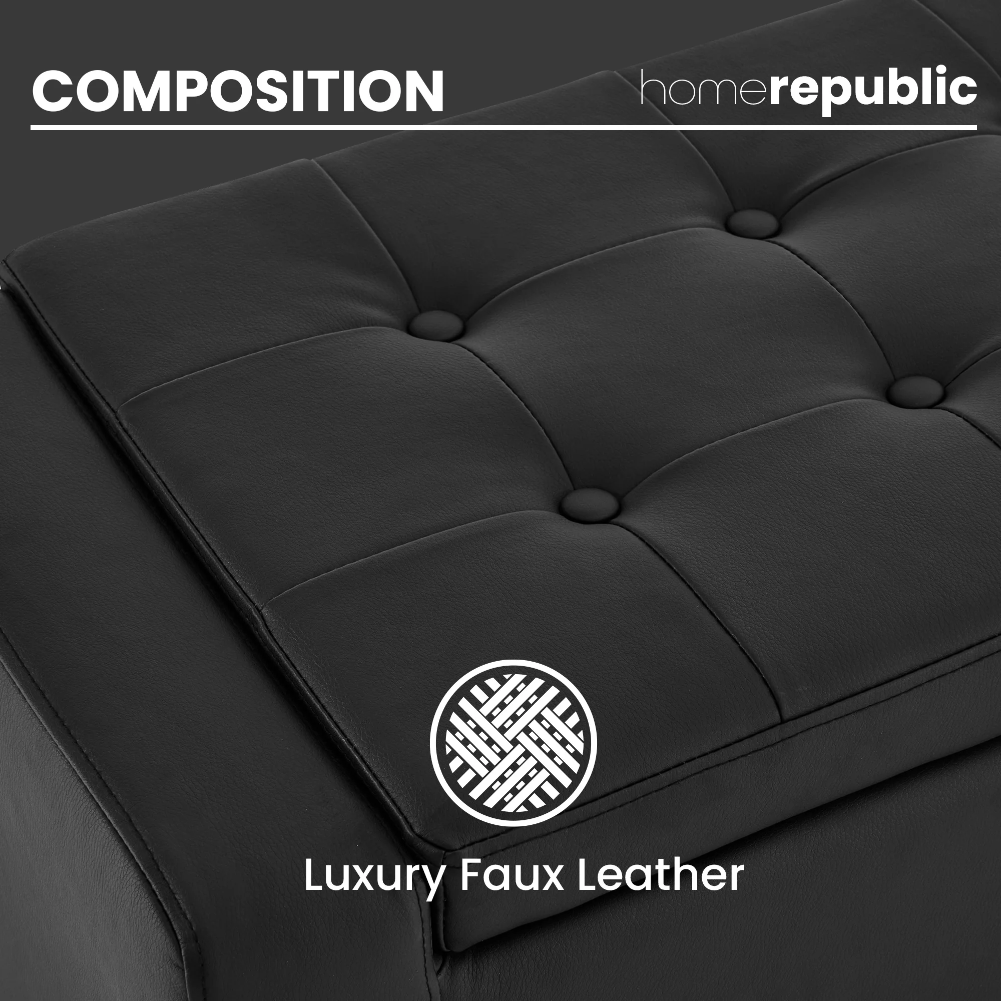 Home Republic Faux Leather Black Ottoman Storage Bench - Image 4
