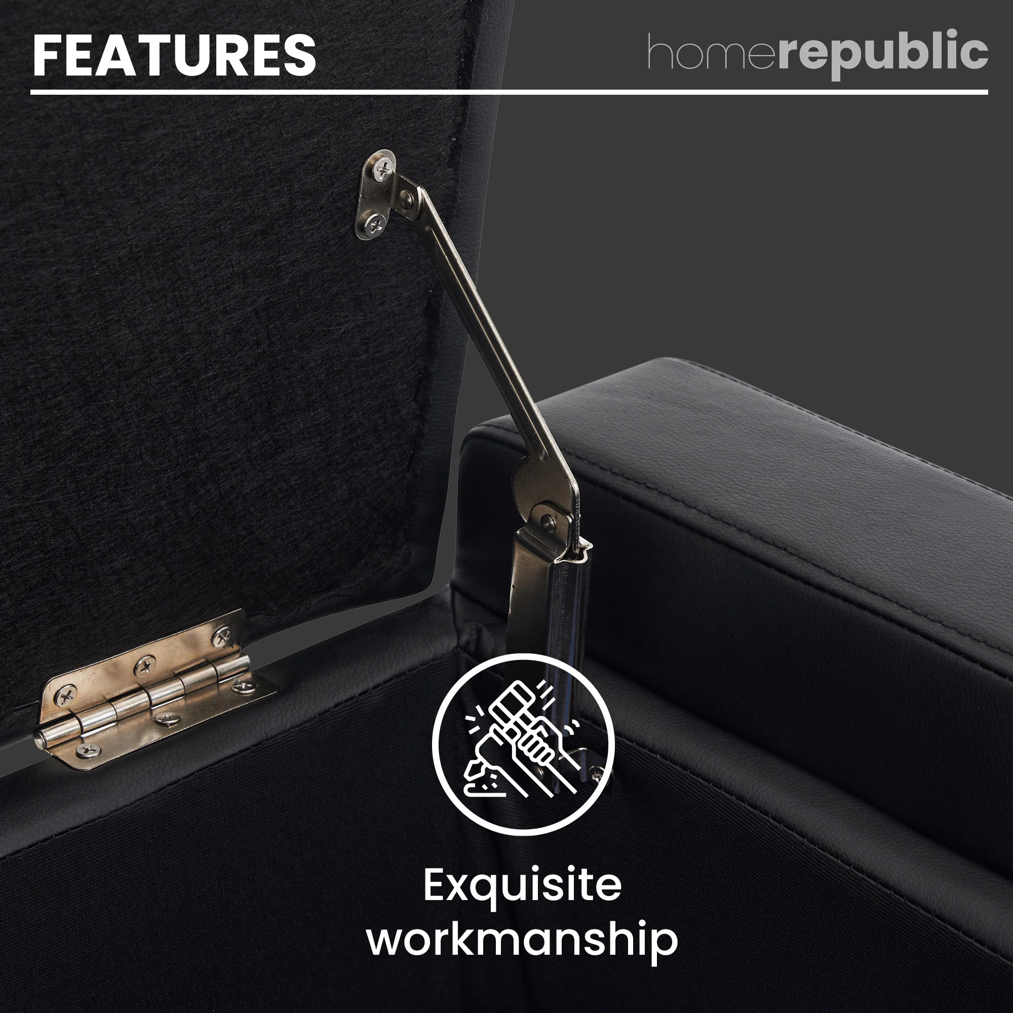 Home Republic Faux Leather Black Ottoman Storage Bench - Image 5