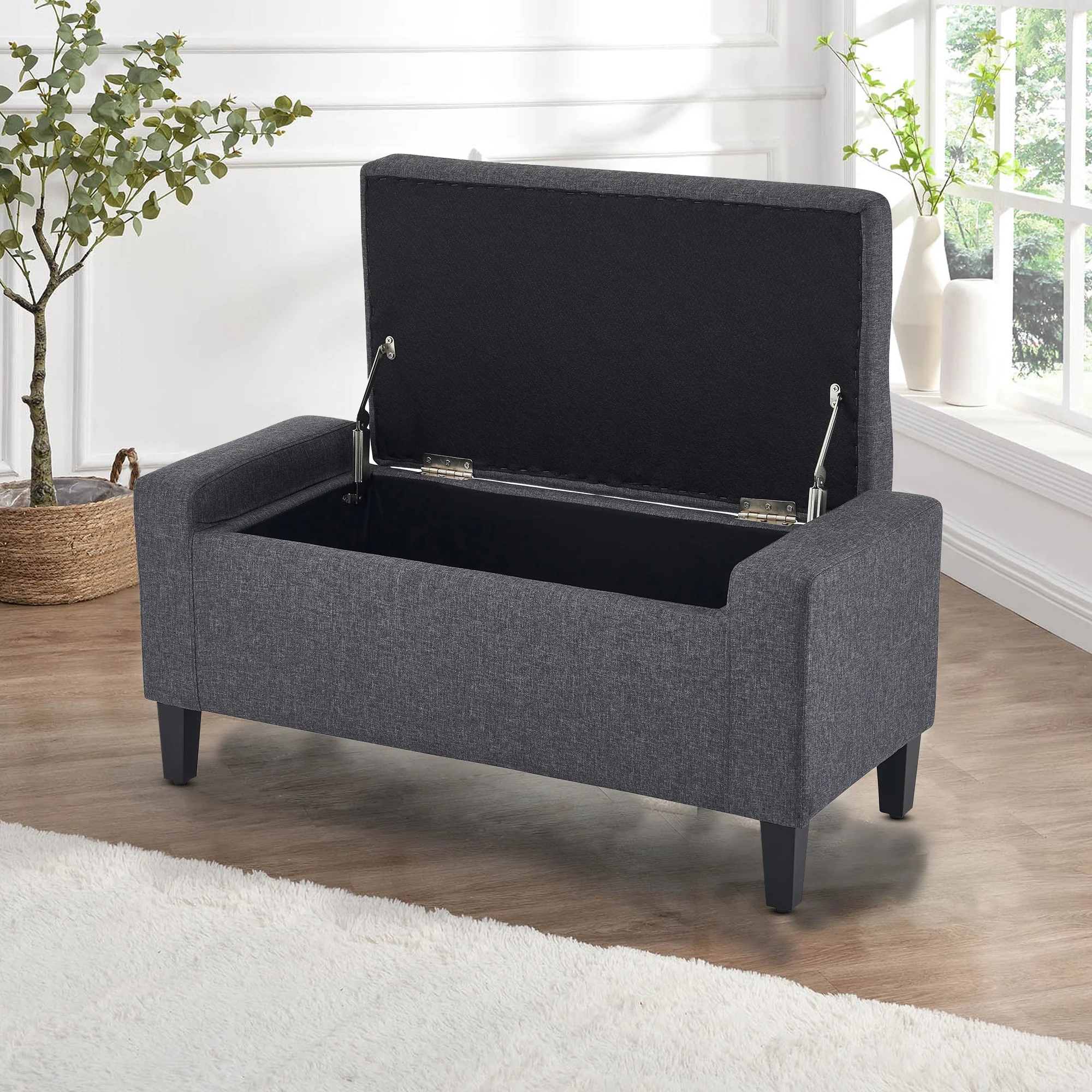 Home Republic Luna Velvet Grey Ottoman Storage Bench - Image 2