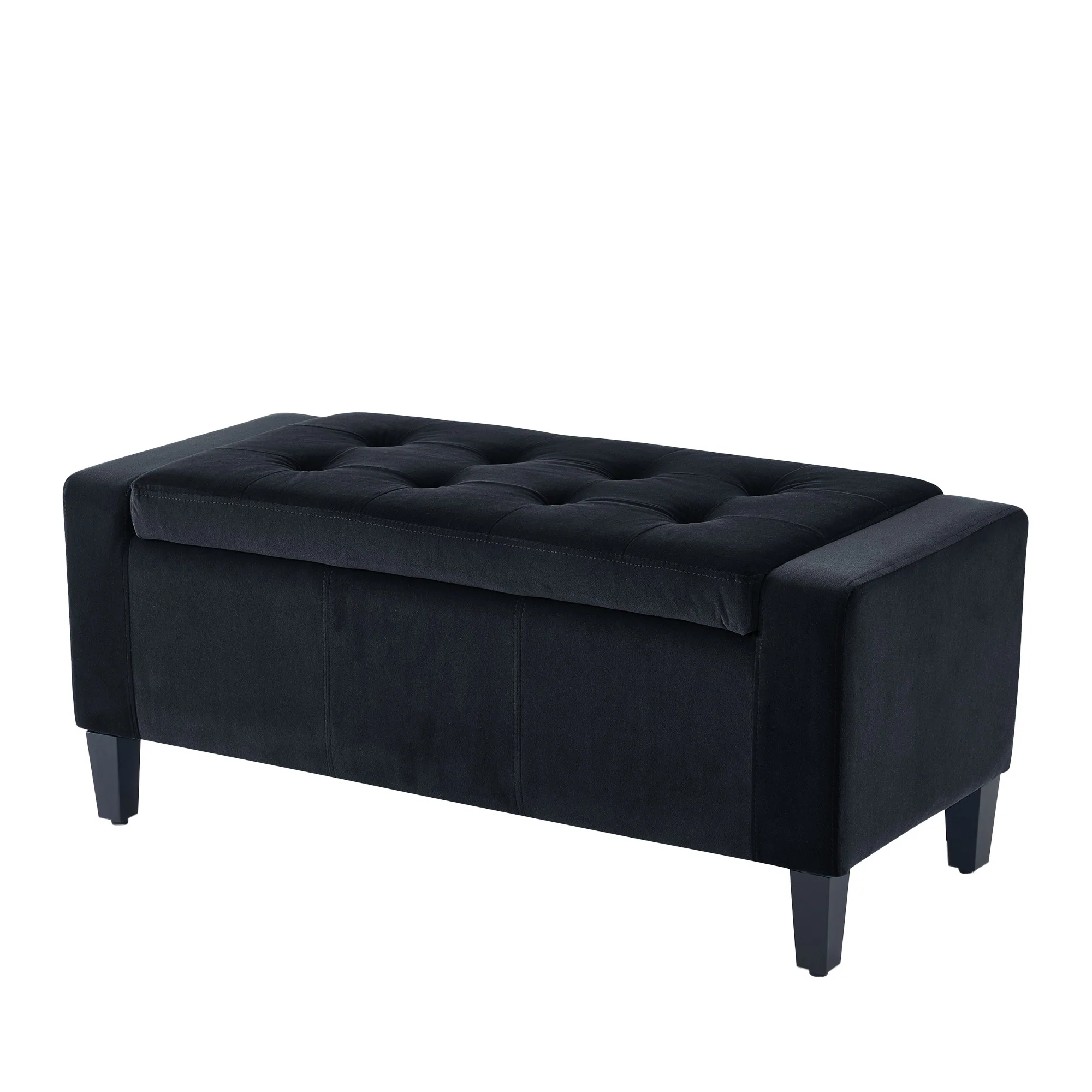 Home Republic Luna Velvet Black Ottoman Storage Bench - Image 3