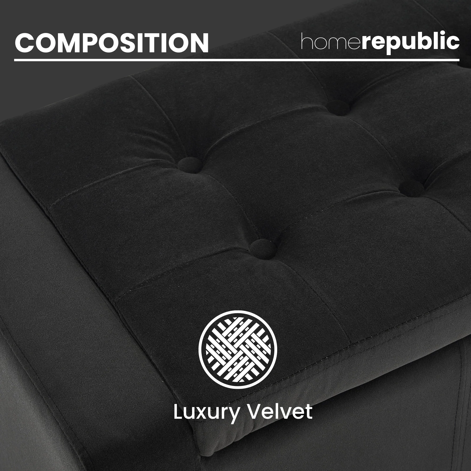 Home Republic Luna Velvet Charcoal Grey Ottoman Storage Bench - Image 4