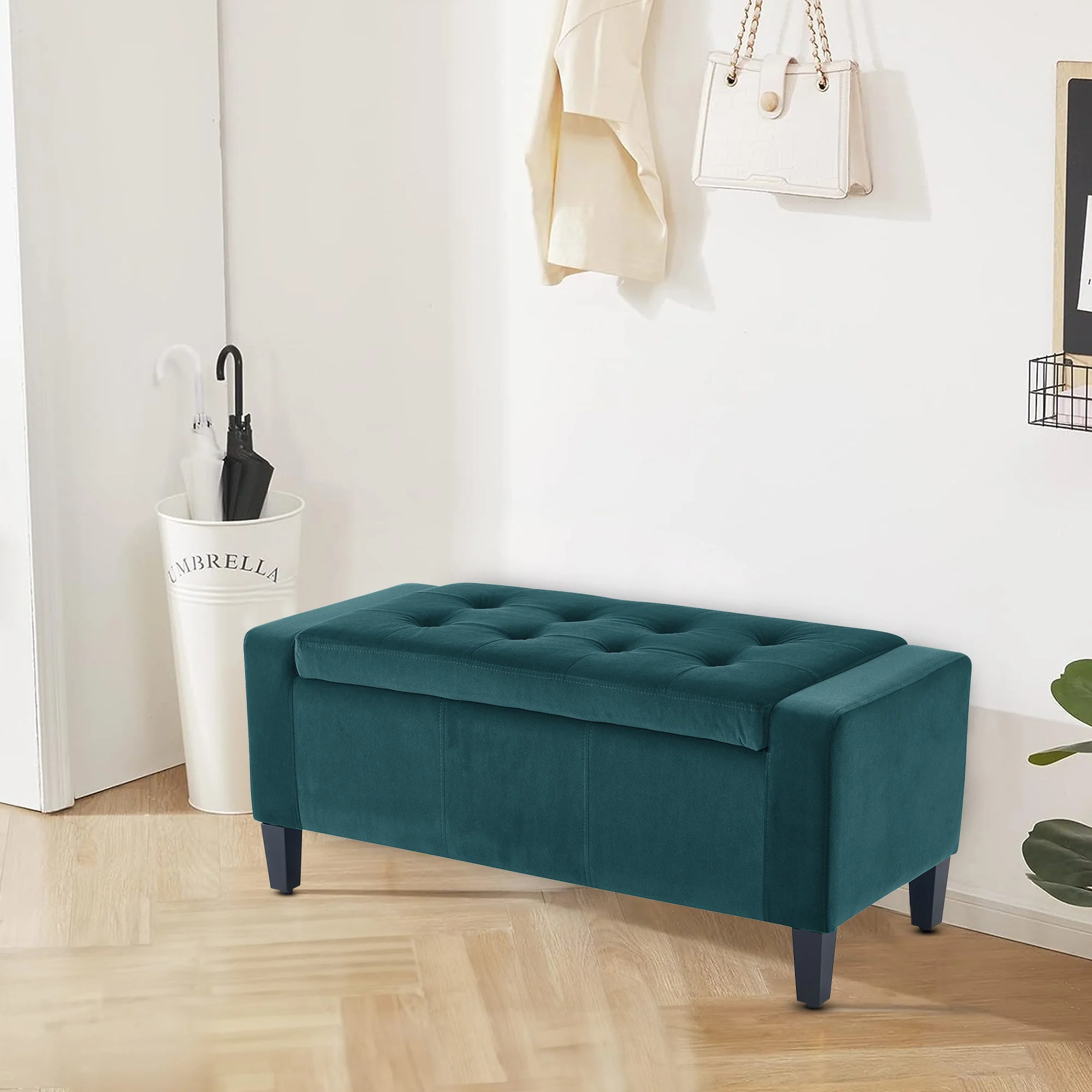 Home Republic Luna Velvet Emerald Green Ottoman Storage Bench
