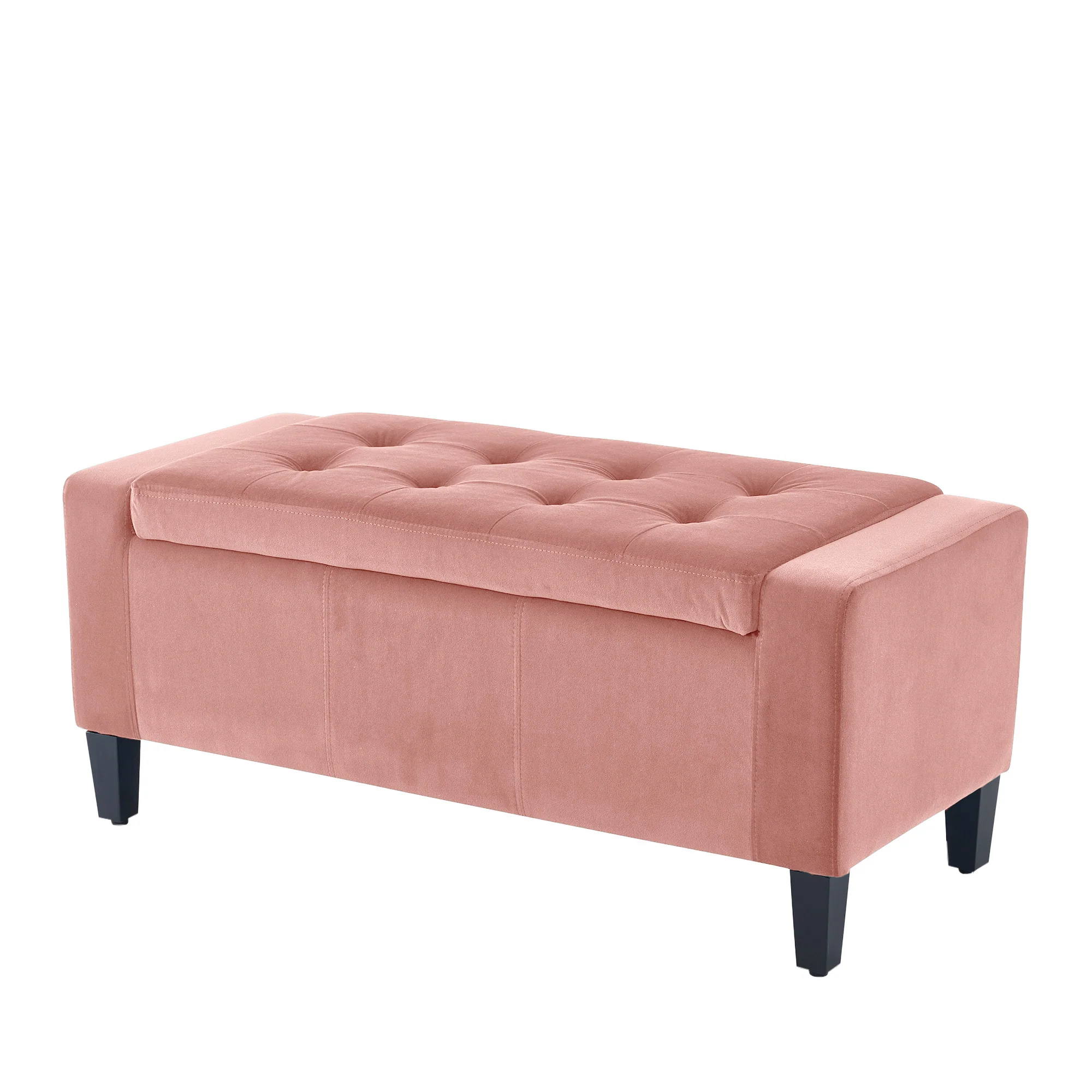 Home Republic Luna Velvet Blush Pink Ottoman Storage Bench - Image 3