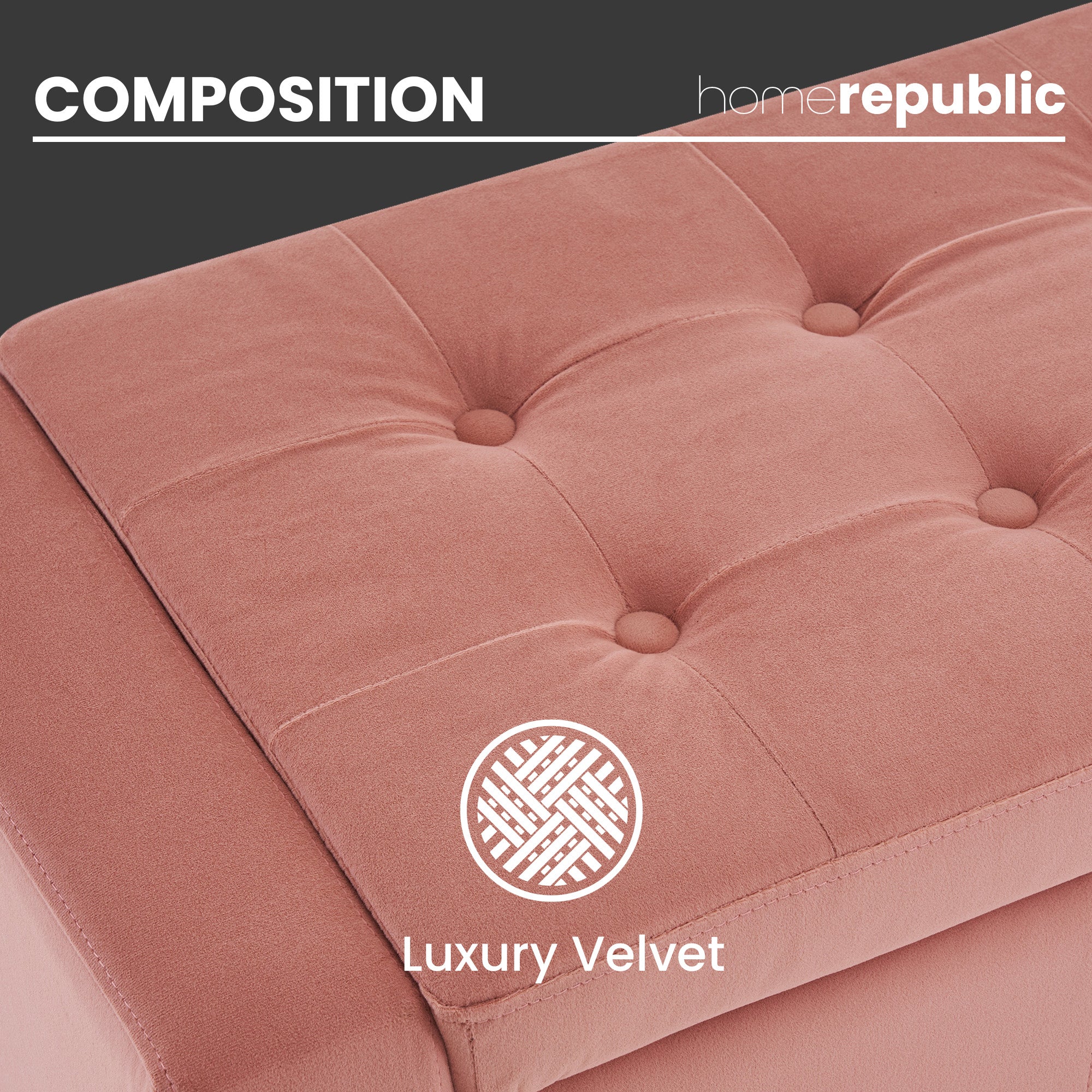 Home Republic Luna Velvet Blush Pink Ottoman Storage Bench - Image 4