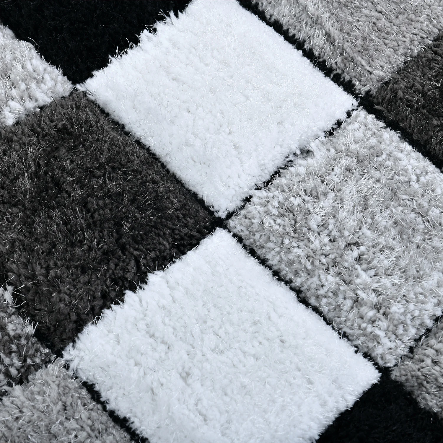 Home Republic Blocks Shaggy 5cm Pile Geometric Blocks Floor Rug - Black - Image 2