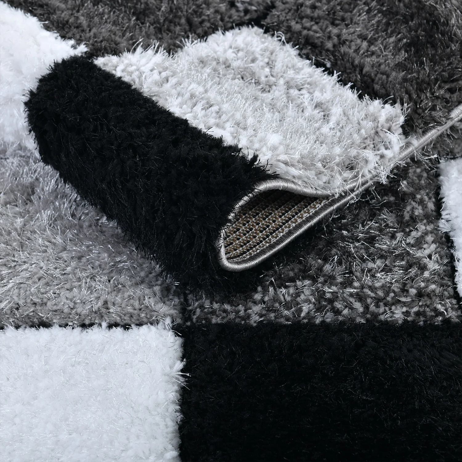 Home Republic Blocks Shaggy 5cm Pile Geometric Blocks Floor Rug - Black - Image 3