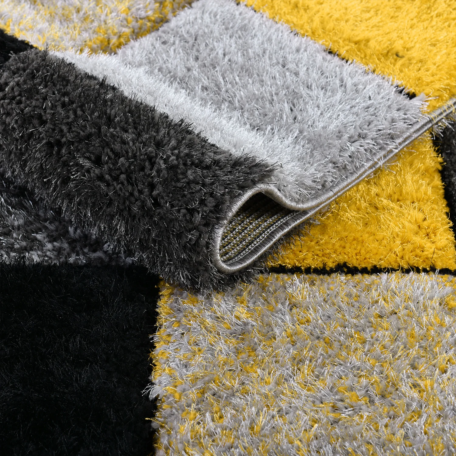 Home Republic Blocks Shaggy 5cm Pile Geometric Blocks Floor Rug - Ochre - Image 3