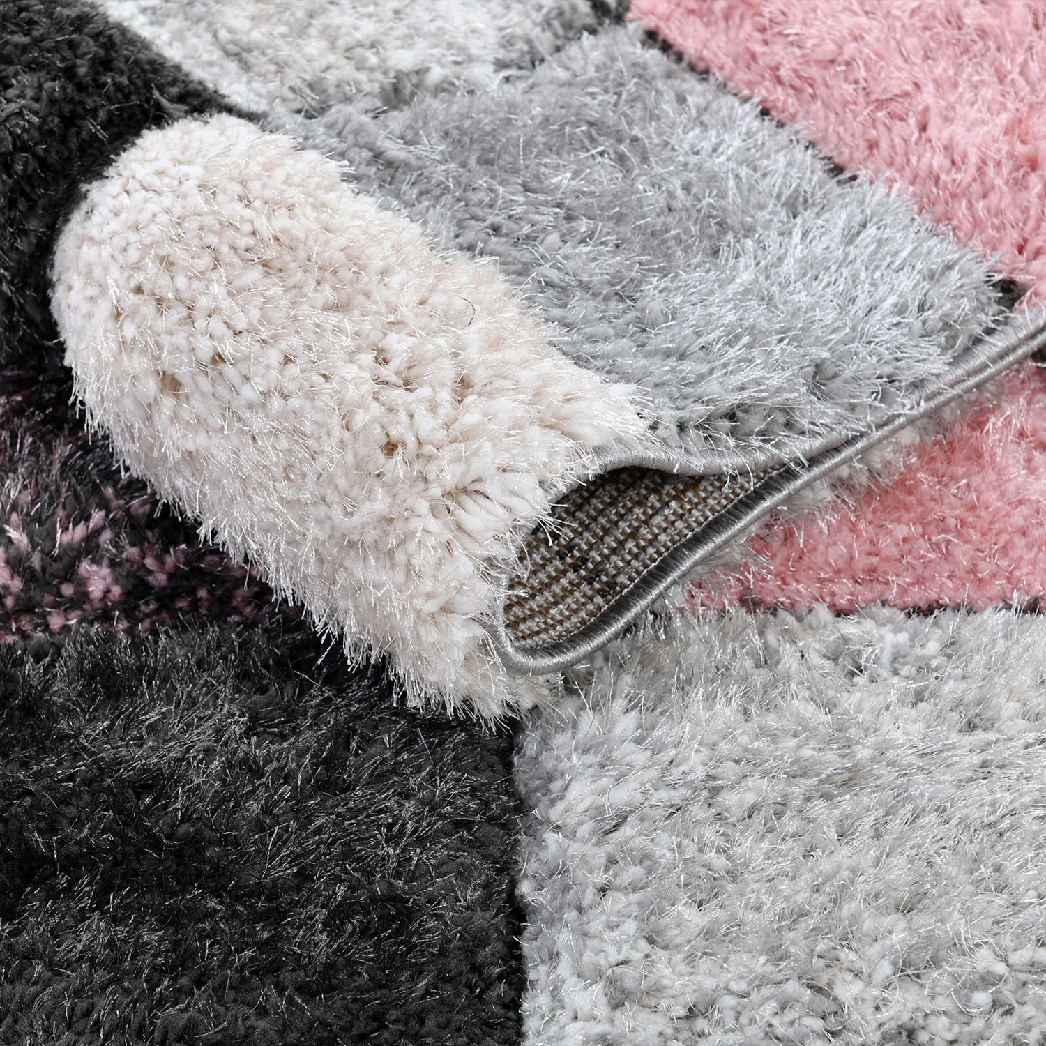 Home Republic Blocks Shaggy 5cm Pile Geometric Blocks Floor Rug - Pink - Image 3