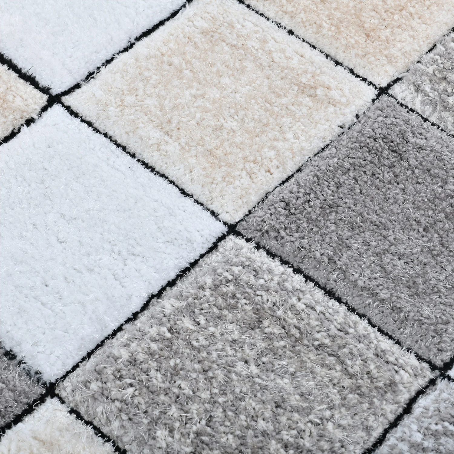 Home Republic Blocks Shaggy 5cm Pile Geometric Blocks Floor Rug - Natural - Image 2