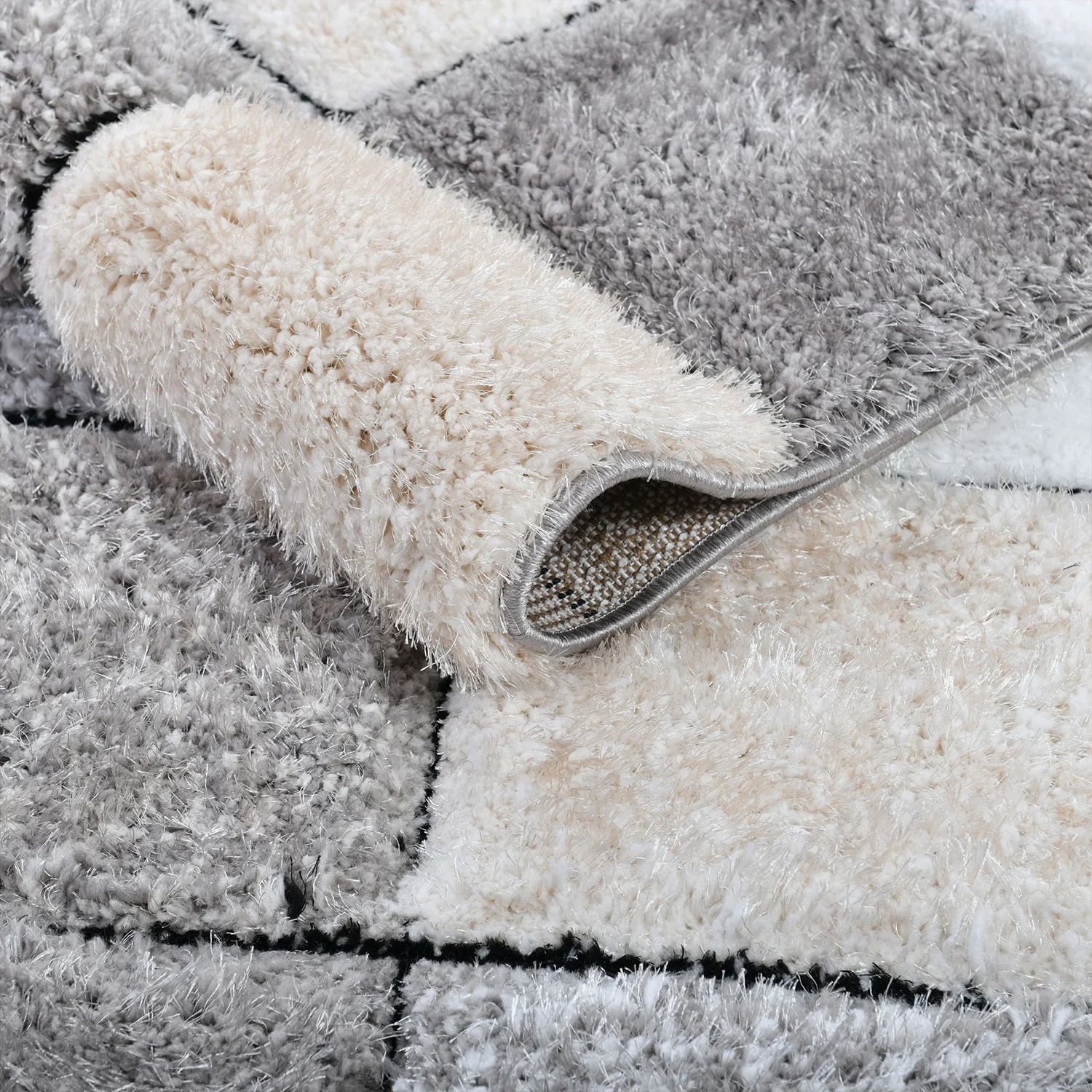 Home Republic Blocks Shaggy 5cm Pile Geometric Blocks Floor Rug - Natural - Image 3