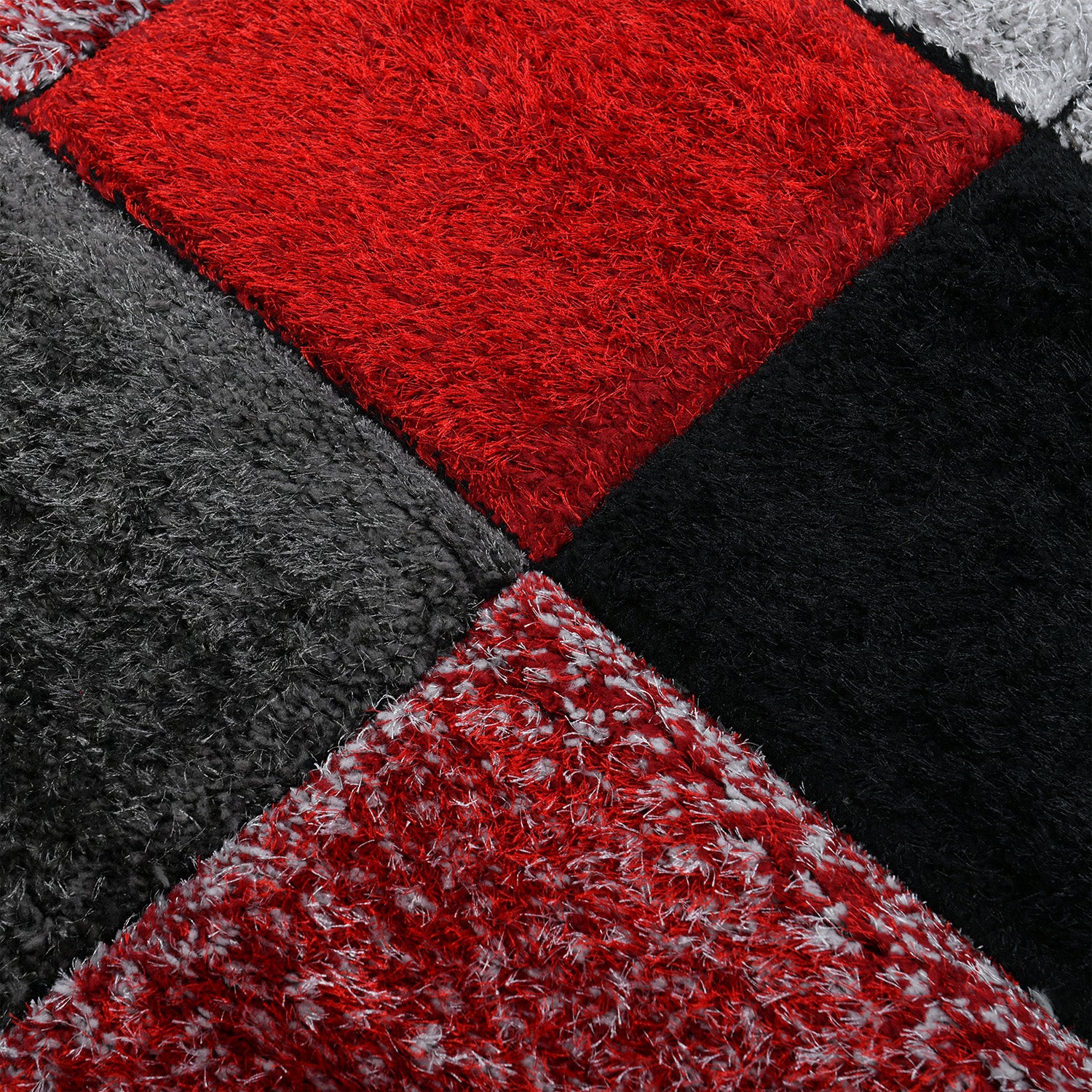 Home Republic Blocks Shaggy 5cm Pile Geometric Blocks Floor Rug - Red - Image 2