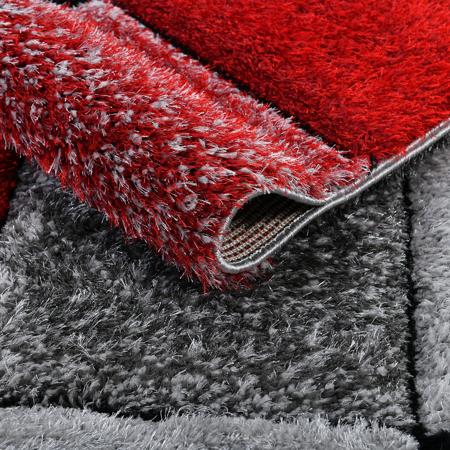 Home Republic Blocks Shaggy 5cm Pile Geometric Blocks Floor Rug - Red - Image 3
