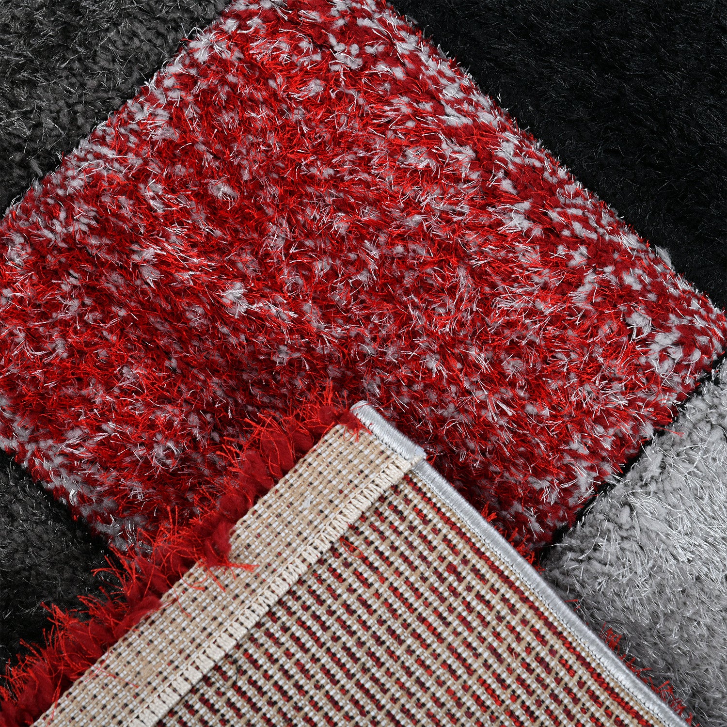 Home Republic Blocks Shaggy 5cm Pile Geometric Blocks Floor Rug - Red - Image 4