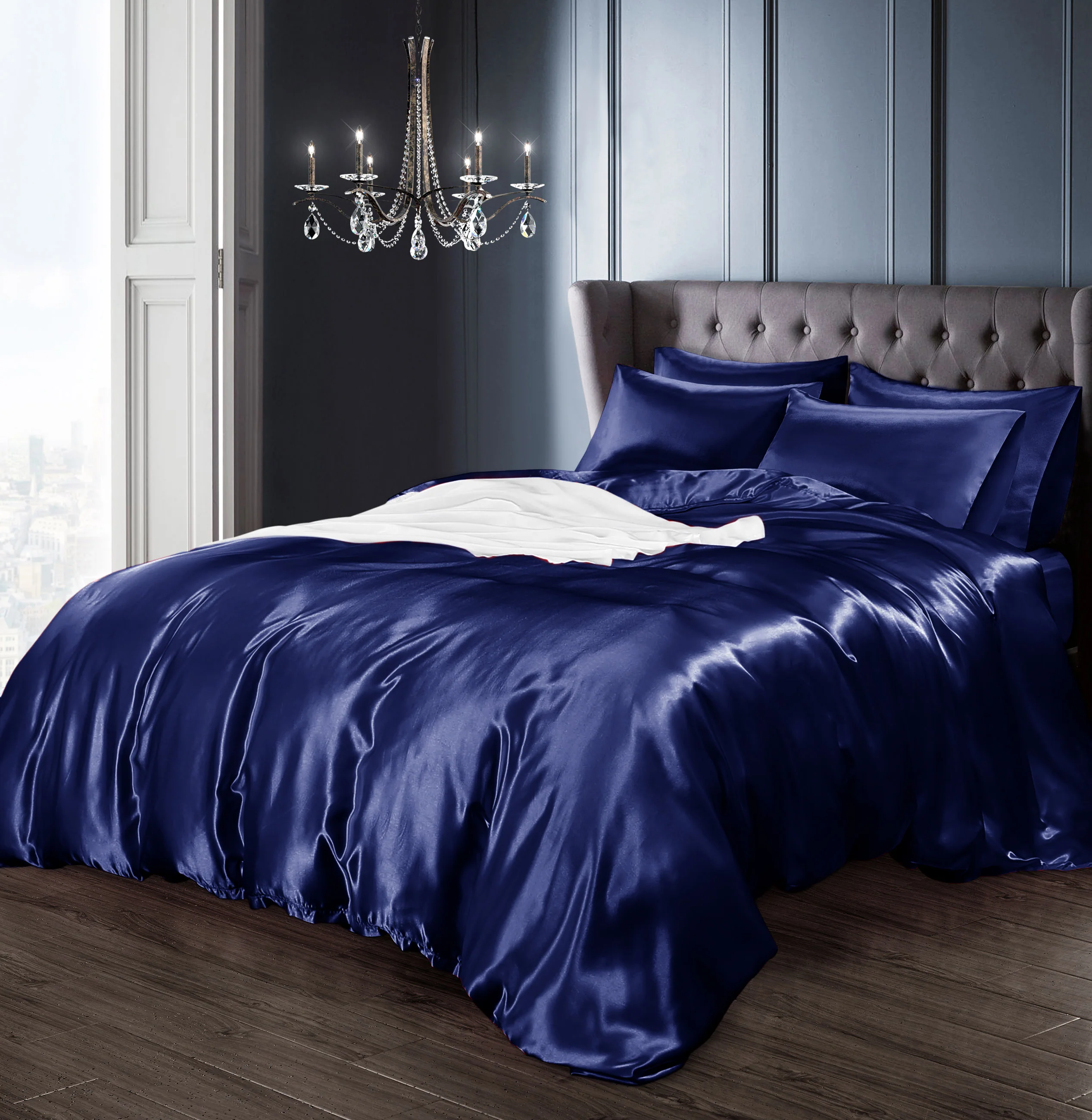 Intimates 2 Pack Navy Blue Sensual Satin Pillowcases - Image 2