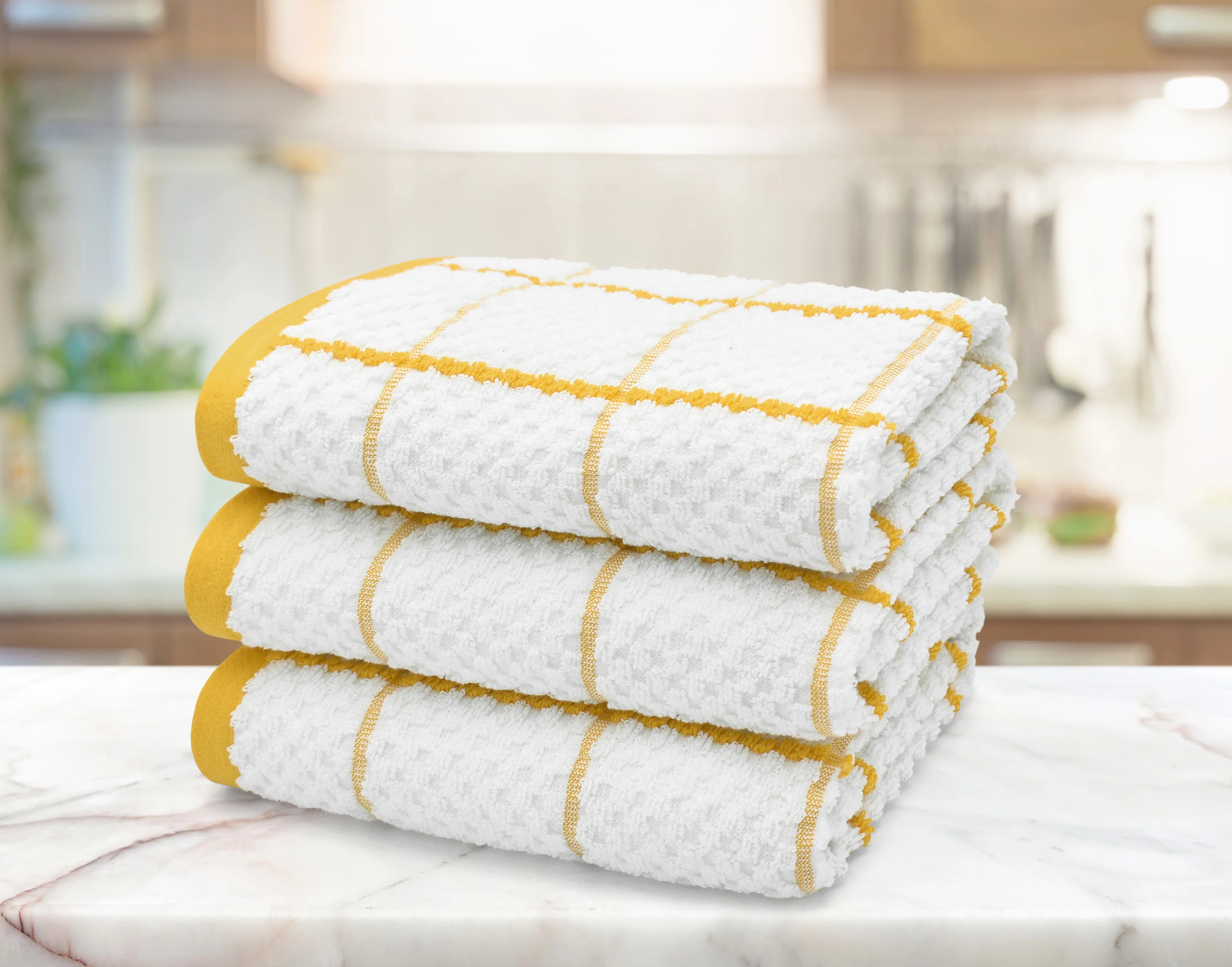 Kitchen Trends Woven Yellow Checked Tea Towel