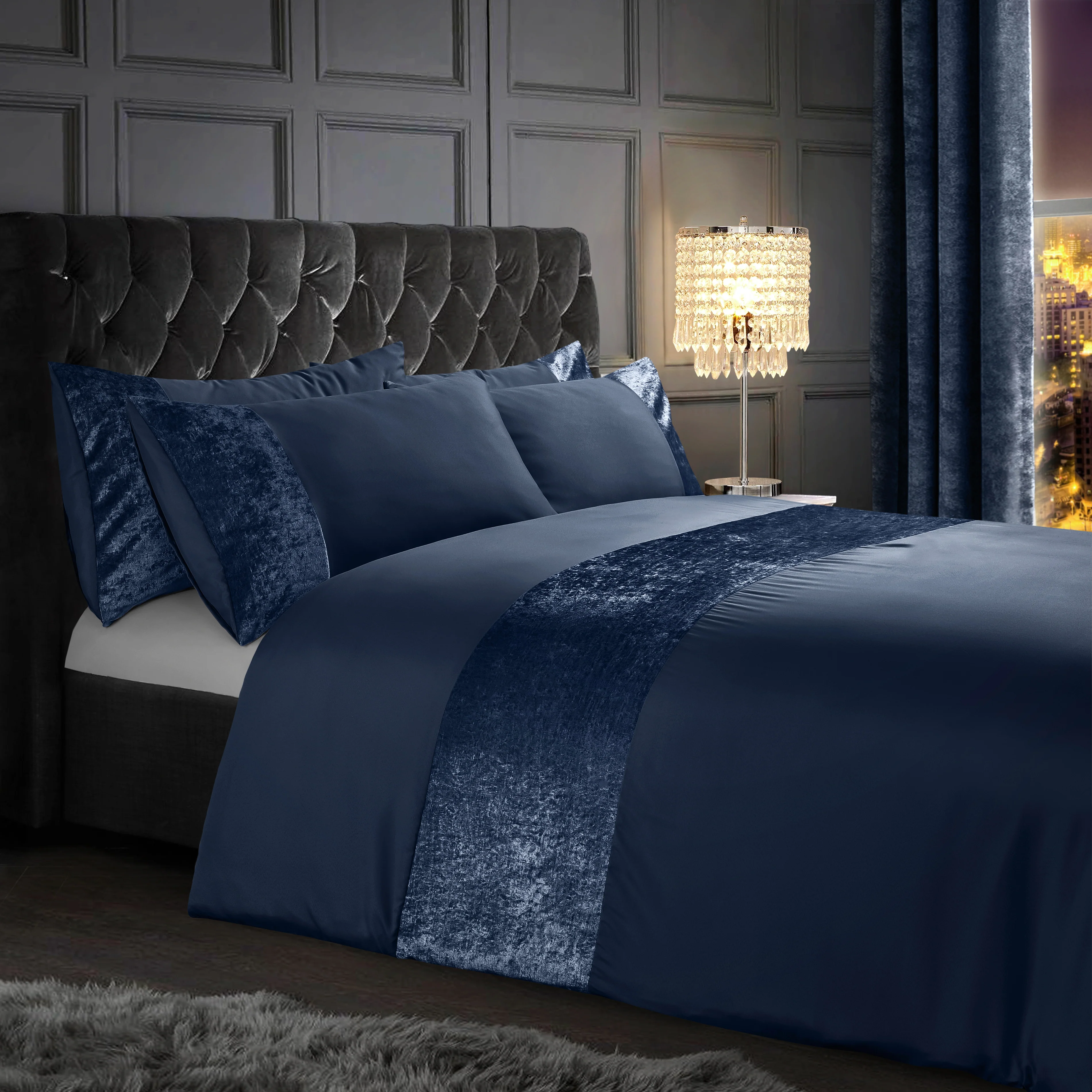 Velosso Orleans Navy Duvet Blue Cover & Pillowcase Set