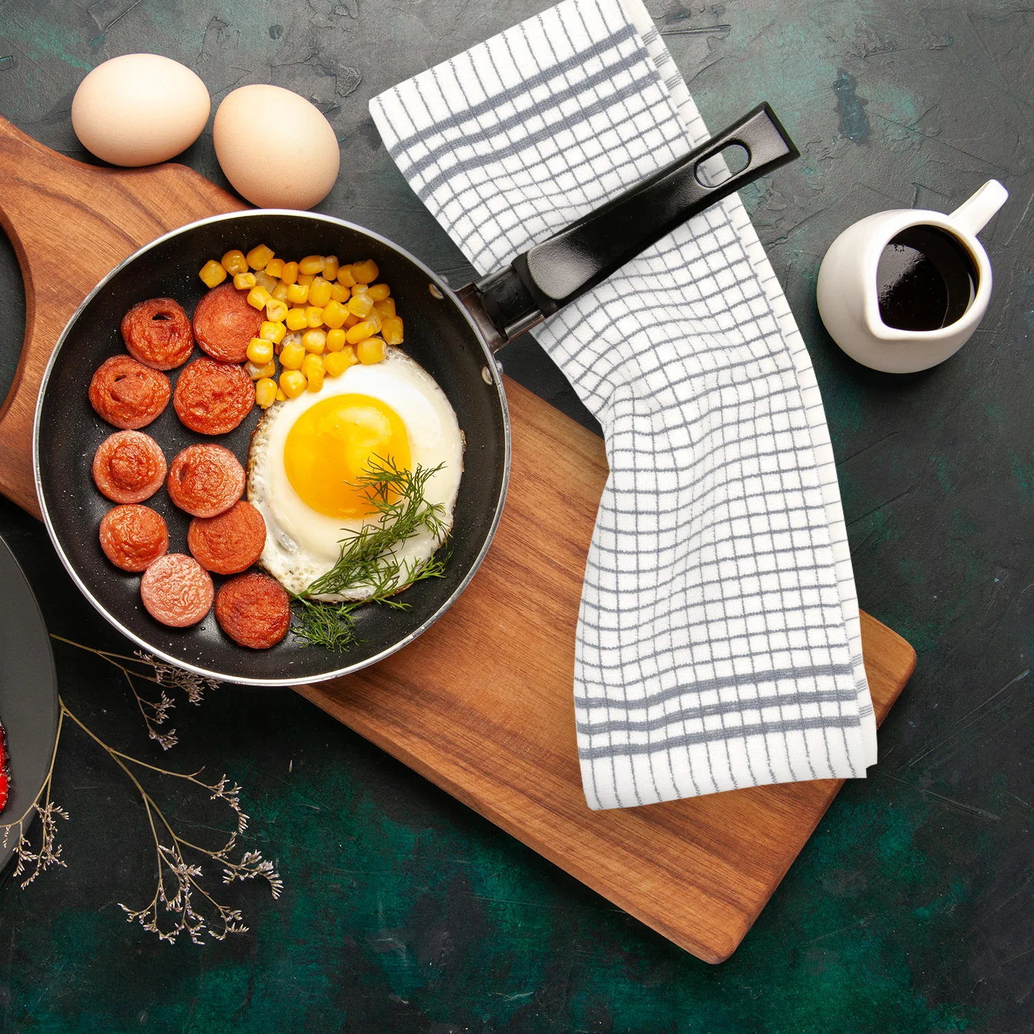 Shaws Large Woven Grey Checked Tea Towel - Image 4