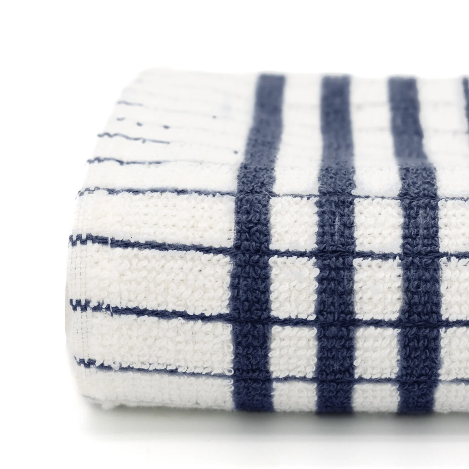 Shaws Large Woven Navy Blue Checked Tea Towel - Image 3