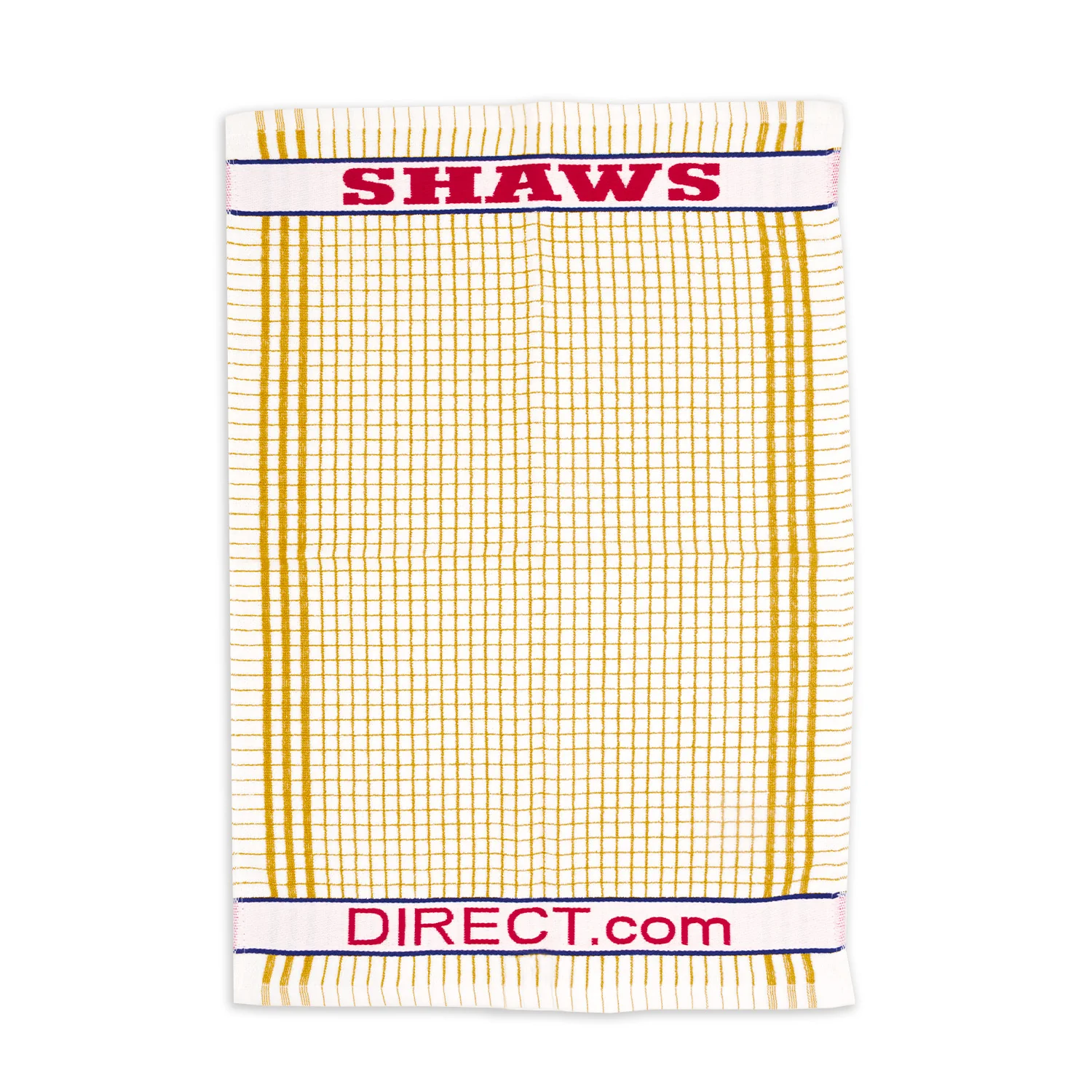 Shaws Large Woven Ochre Yellow Checked Tea Towel - Image 2