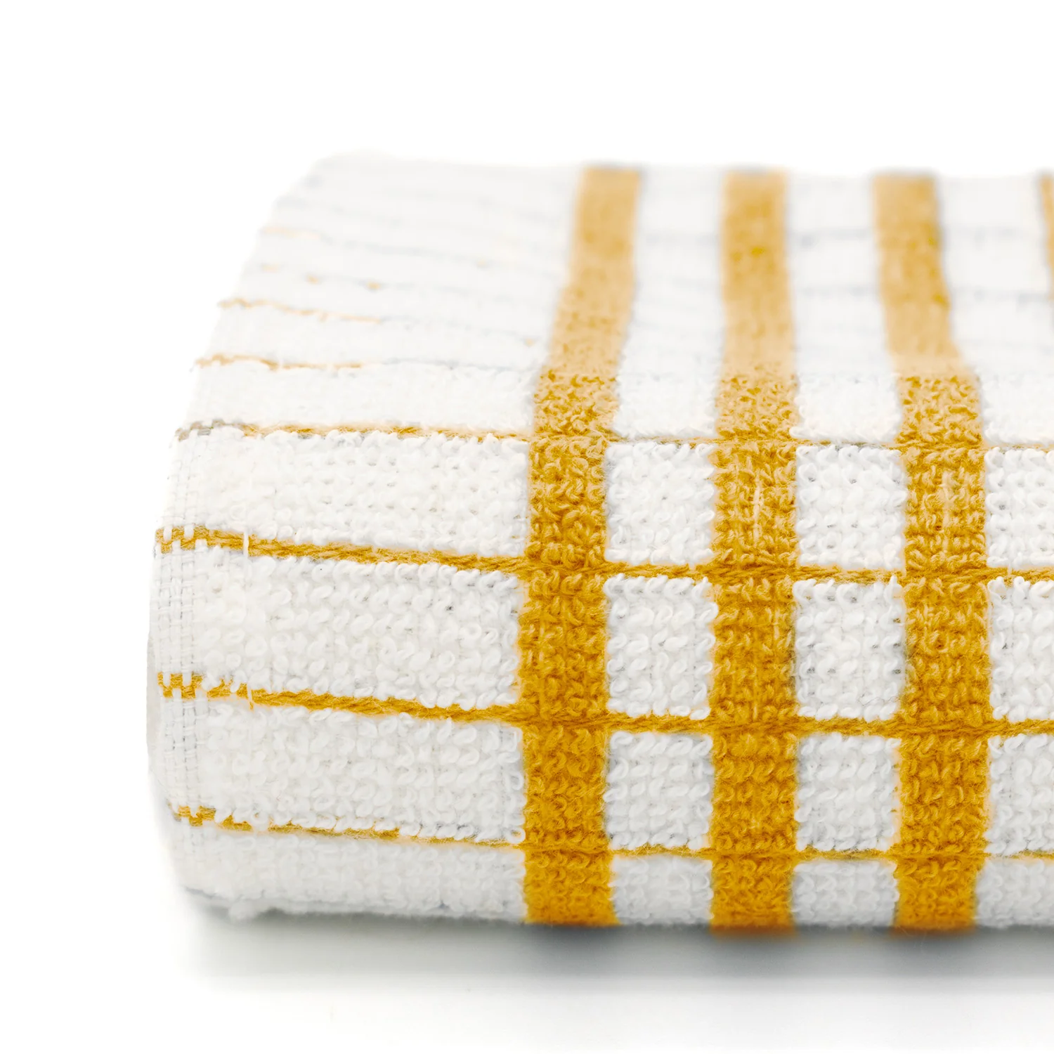 Shaws Large Woven Ochre Yellow Checked Tea Towel - Image 3