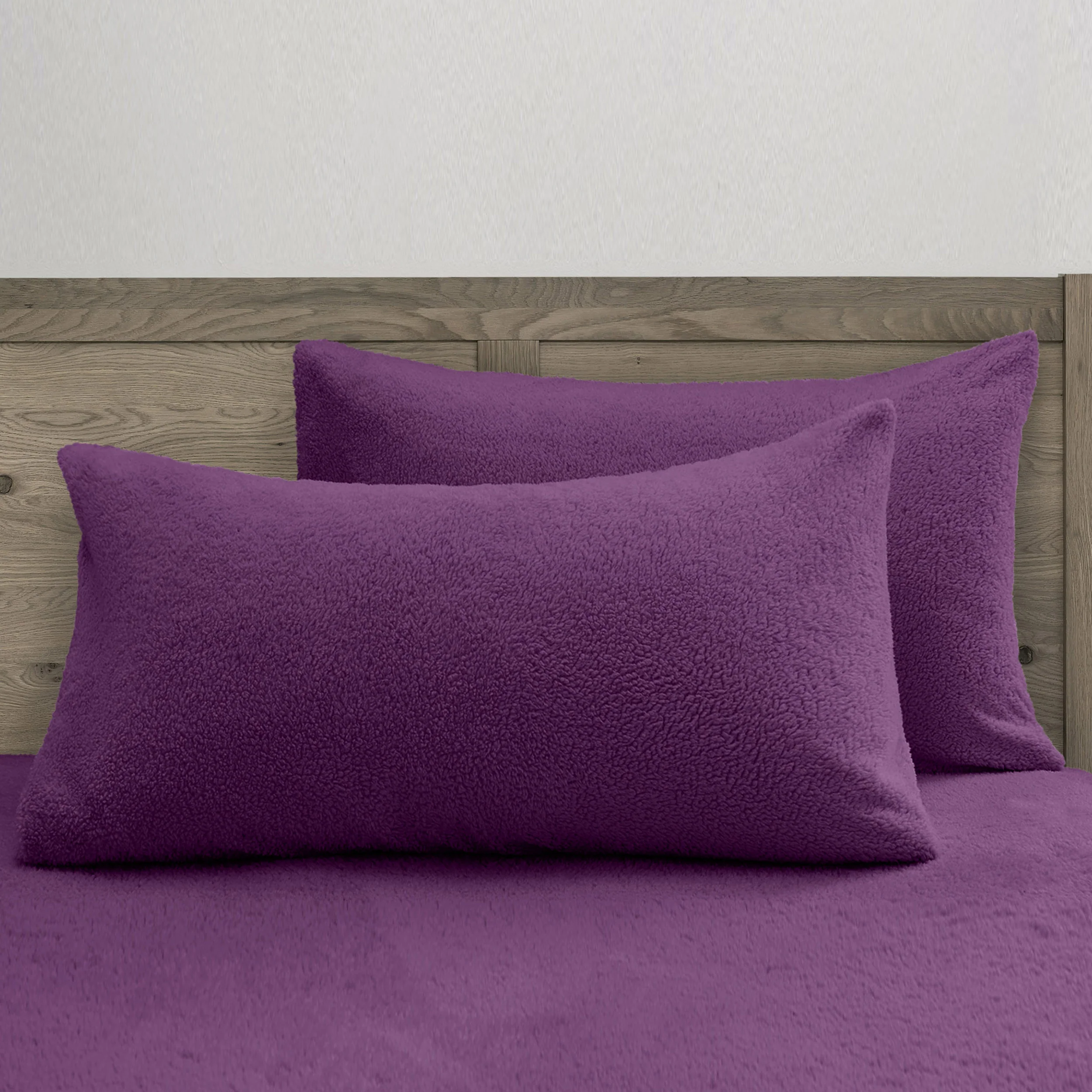 Velosso Purple Teddy Fleece Pillowcases Pair