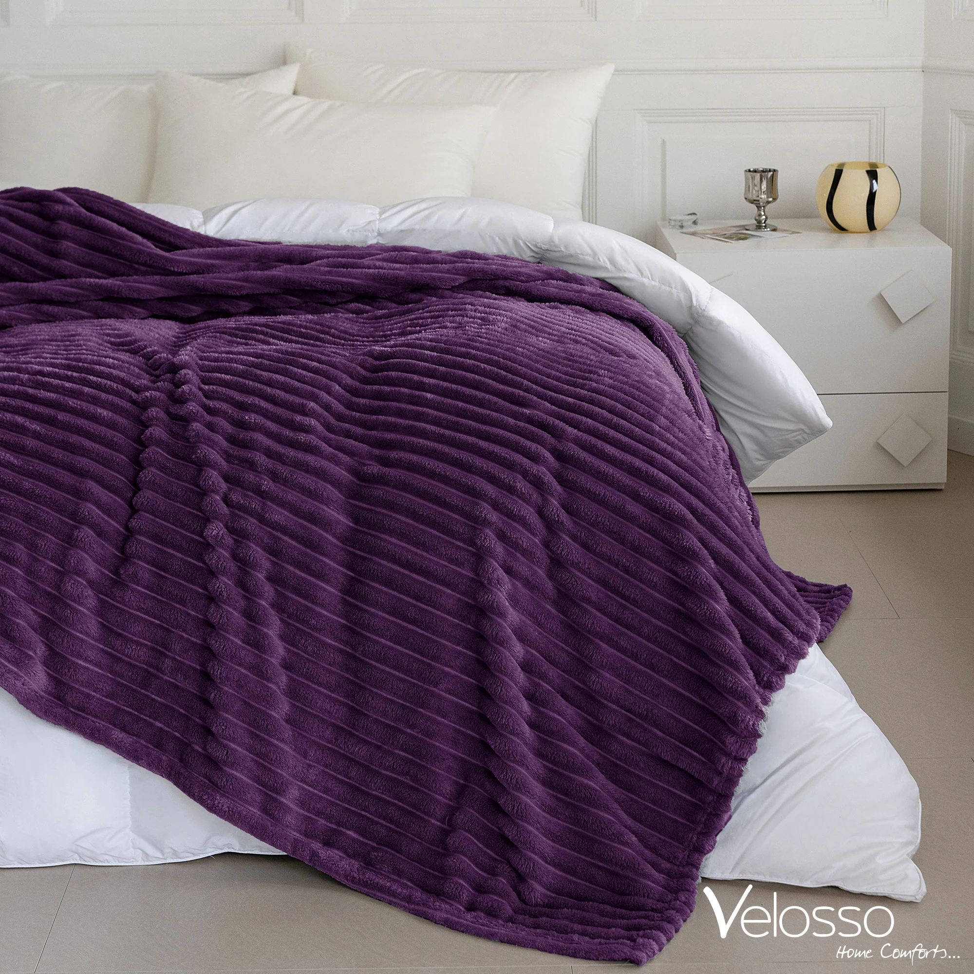 Velosso Aubergine Super Chunky Cord Faux Mink Blanket - Image 2