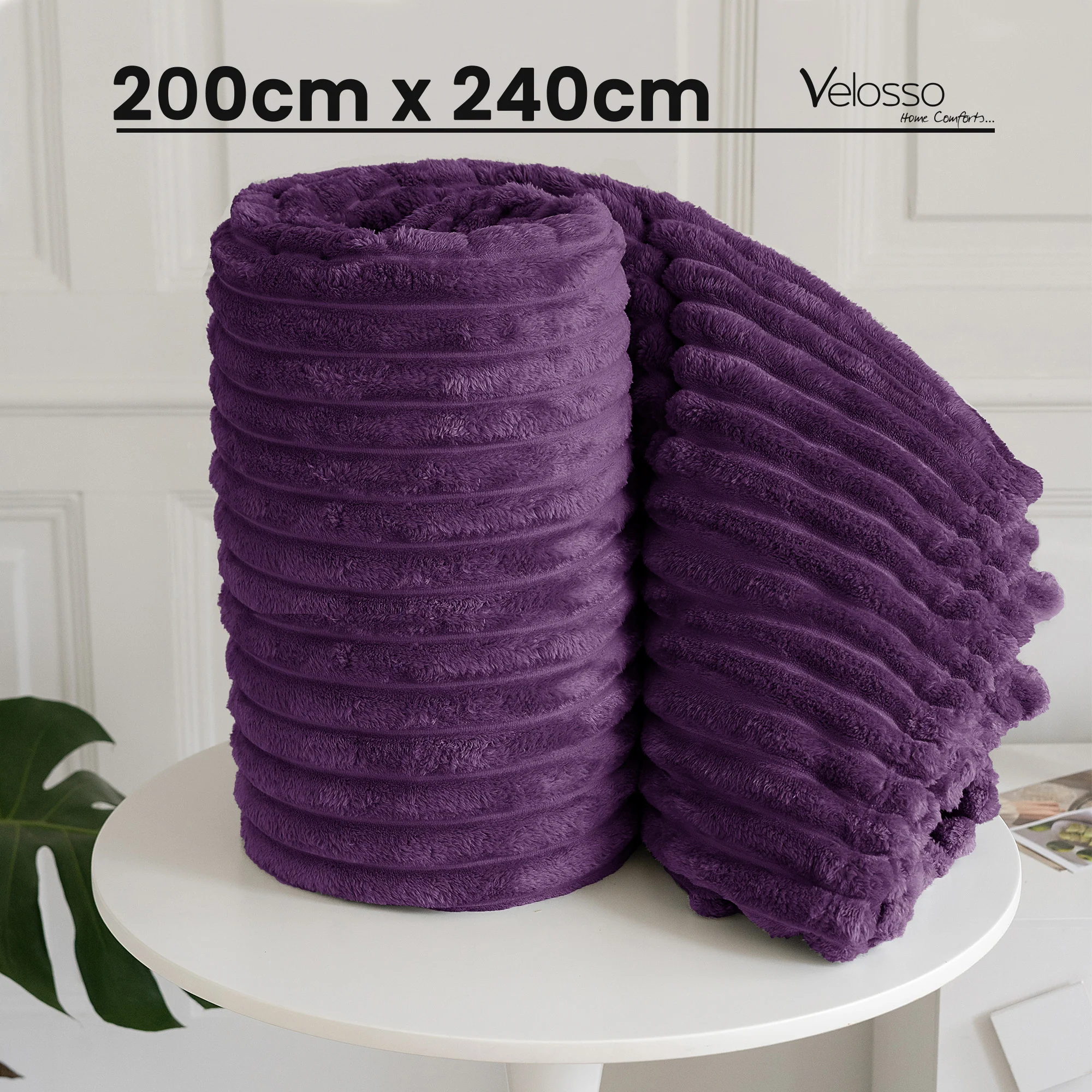 Velosso Aubergine Super Chunky Cord Faux Mink Blanket - Image 3