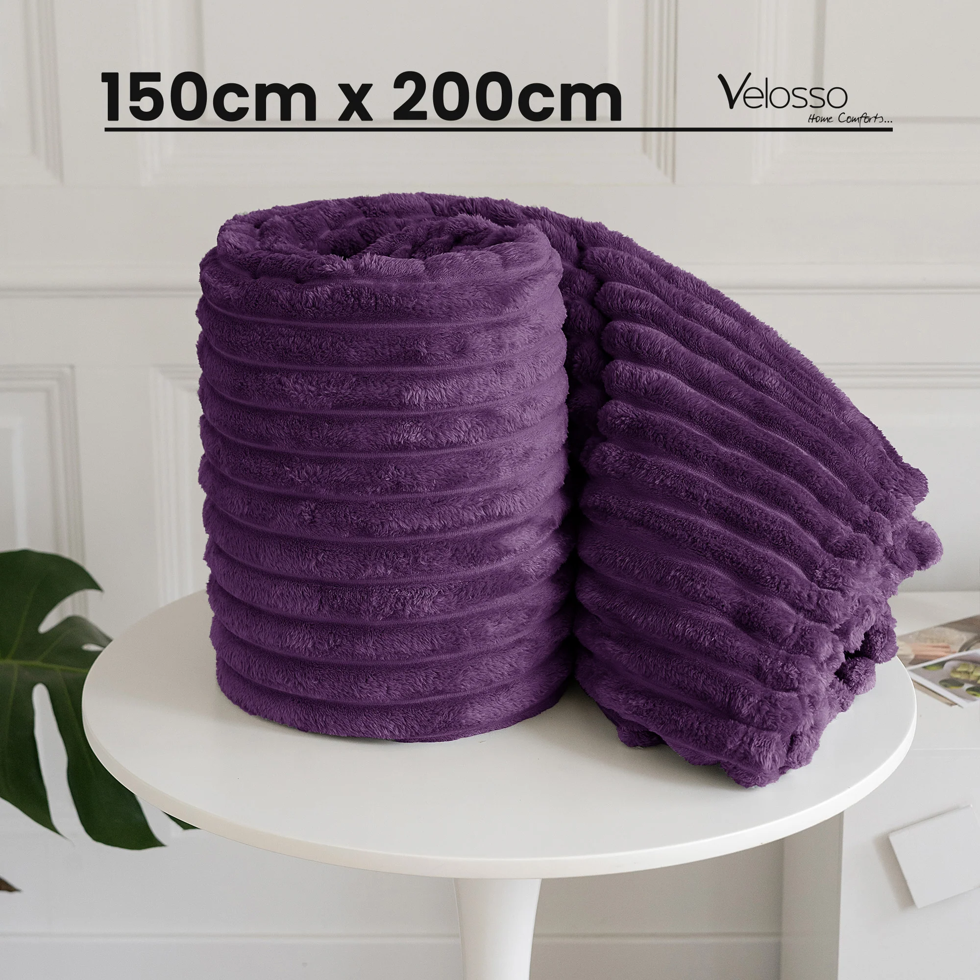Velosso Aubergine Super Chunky Cord Faux Mink Blanket - Image 4