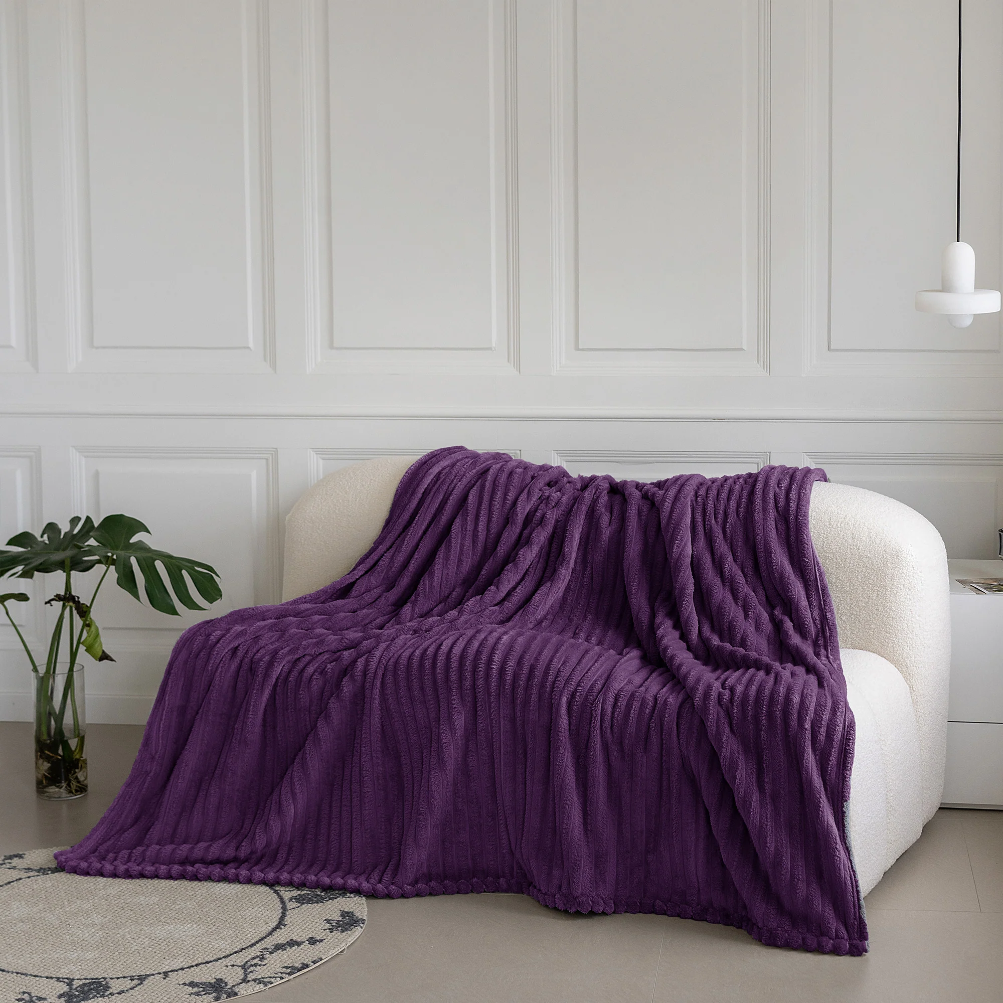 Velosso Aubergine Super Chunky Cord Faux Mink Blanket - Image 5