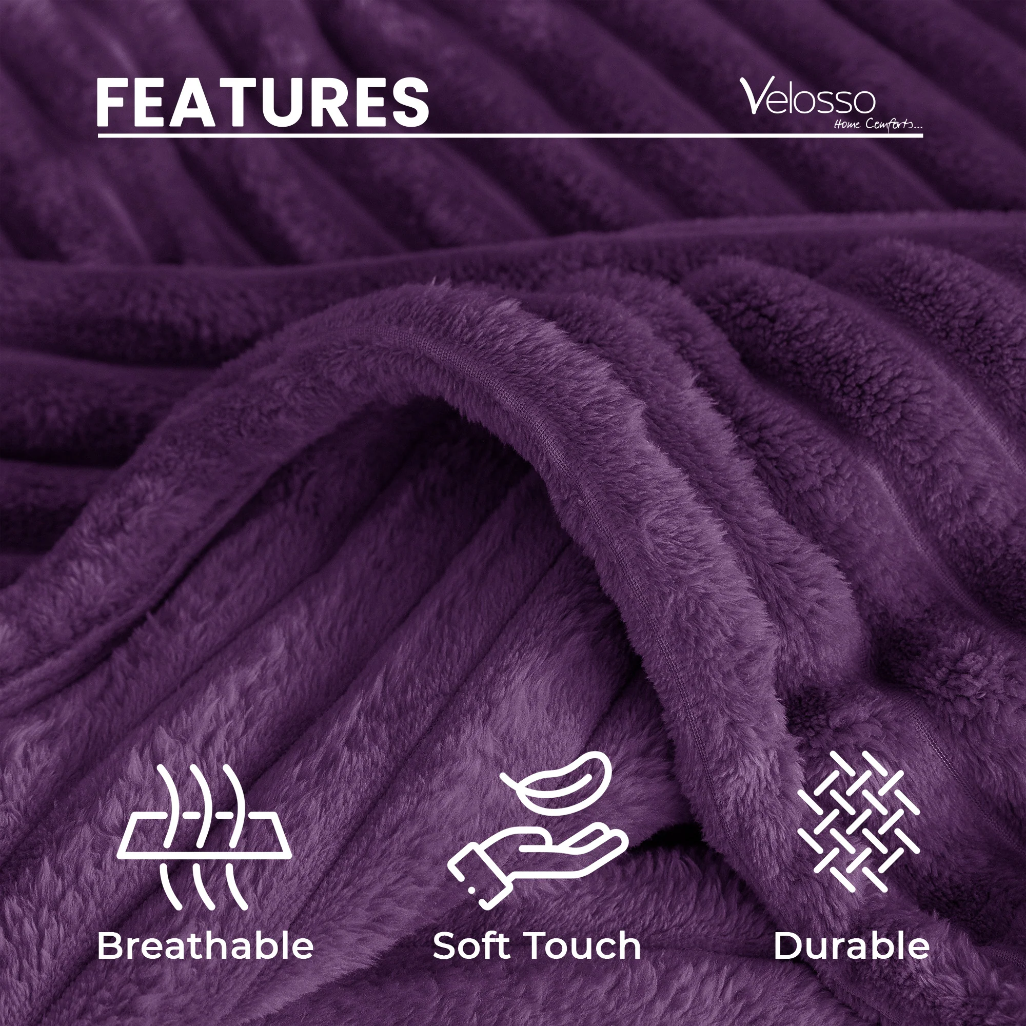 Velosso Aubergine Super Chunky Cord Faux Mink Blanket - Image 6