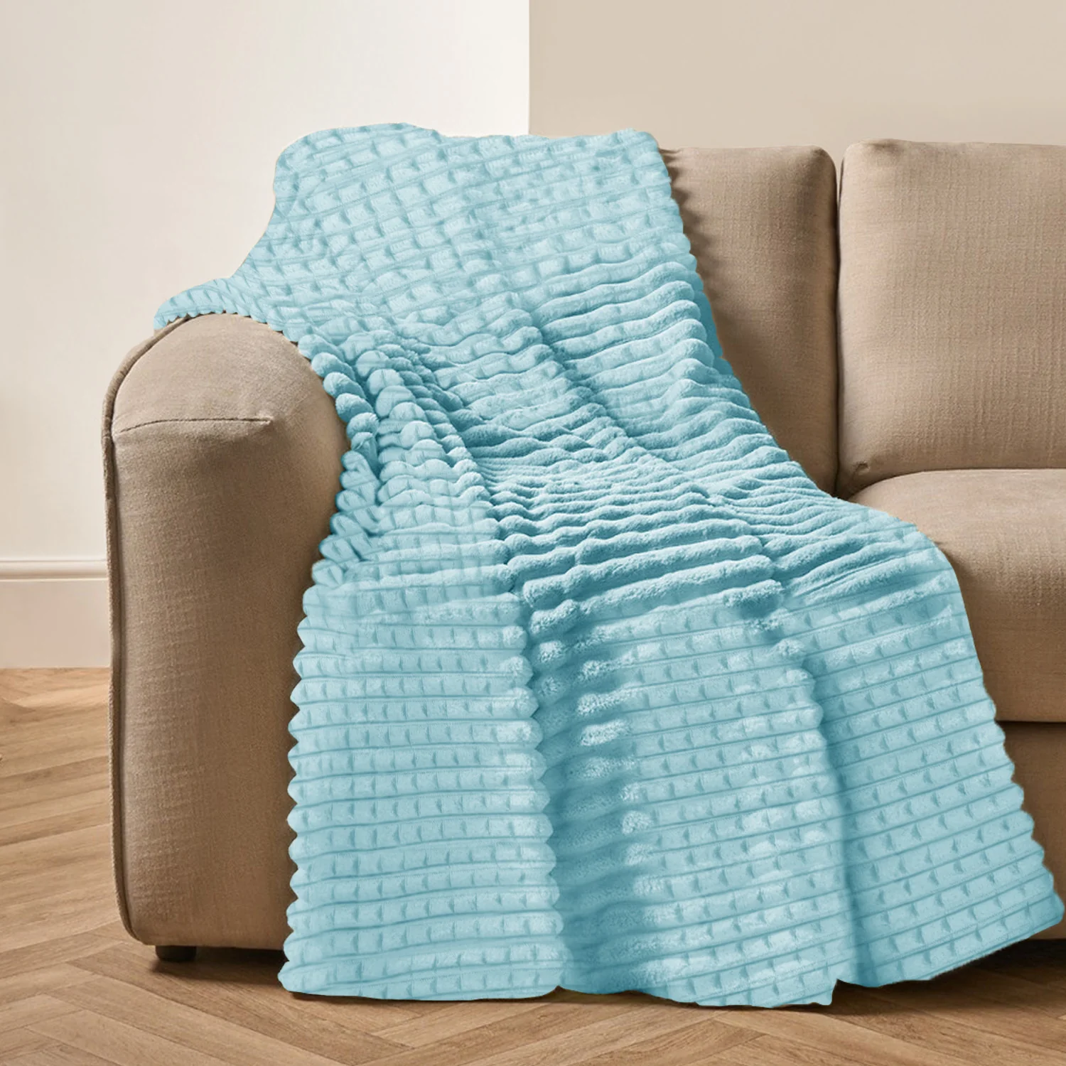 Velosso Super Chunky Waffle Plush Soft Blanket - Duck Egg - Image 3