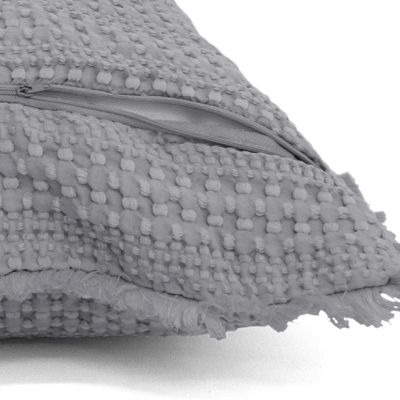 Velosso Luxury Waffle Fringed Shabby Chic 43cm x 43cm Cushion Cover - Grey - Image 2