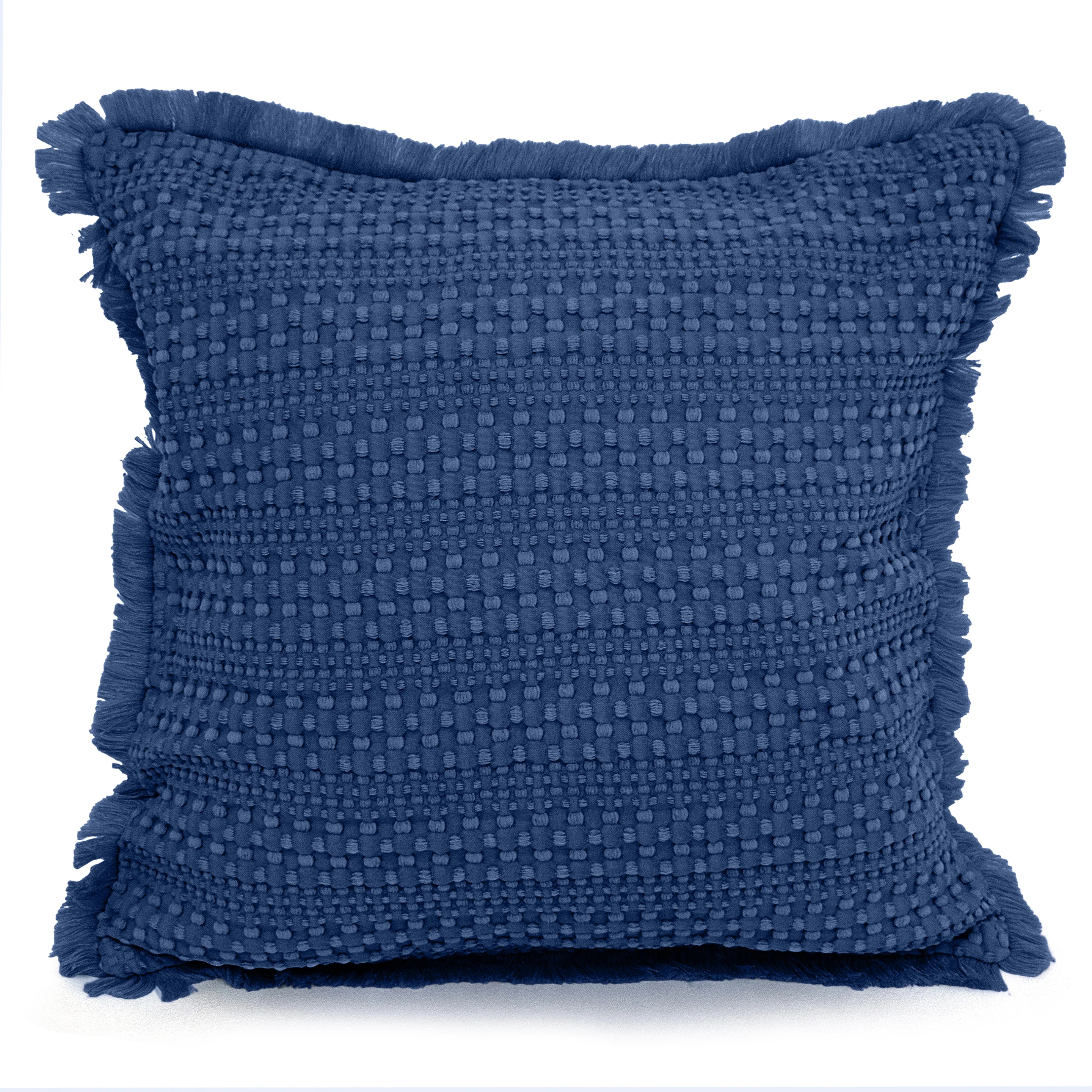 Velosso Luxury Waffle Fringed Shabby Chic 43cm x 43cm Cushion Cover - Navy
