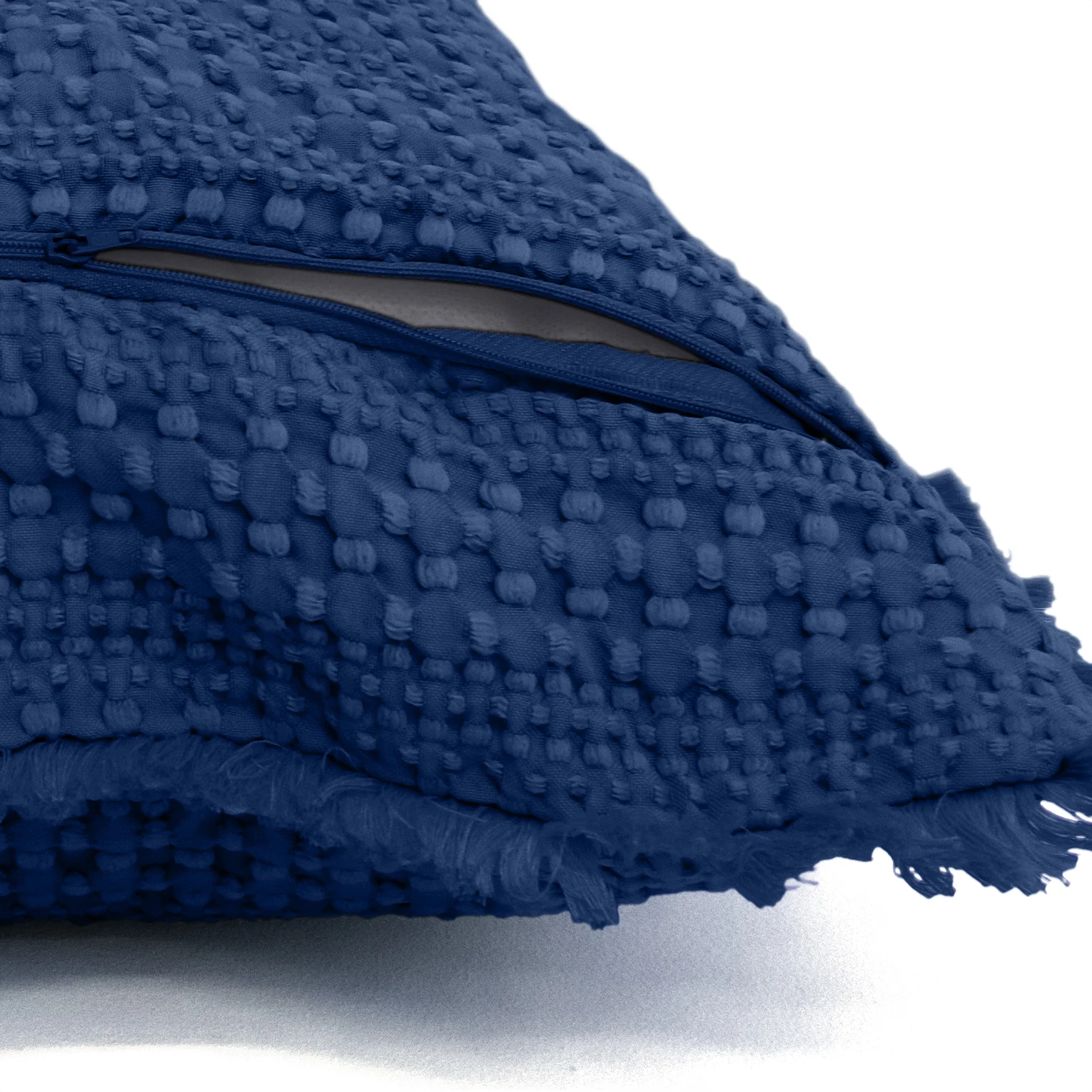 Velosso Luxury Waffle Fringed Shabby Chic 43cm x 43cm Cushion Cover - Navy - Image 2