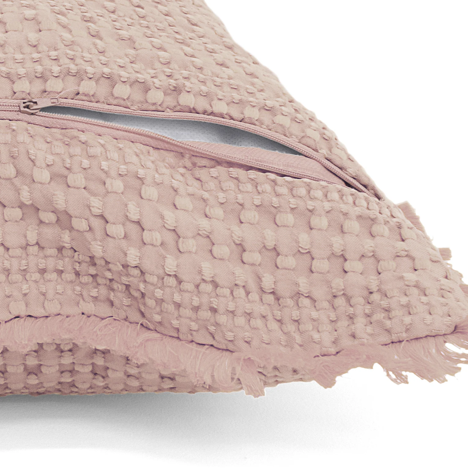 Velosso Luxury Waffle Fringed Shabby Chic 43cm x 43cm Cushion Cover - Pink - Image 2