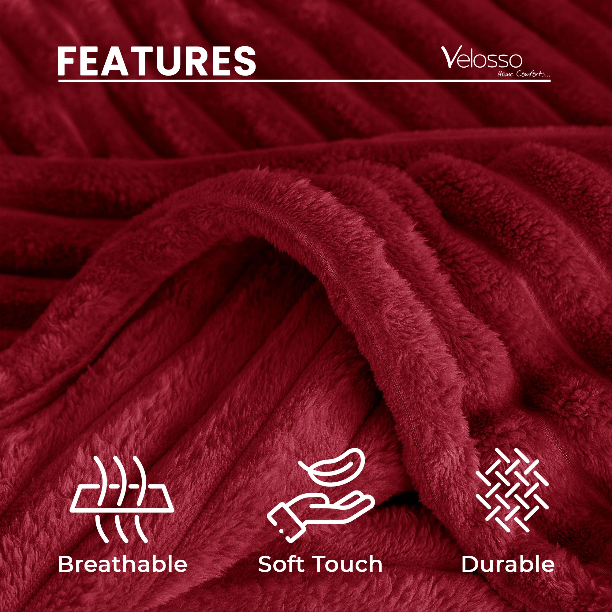 Velosso Red Super Chunky Cord Faux Mink Blanket - Image 4